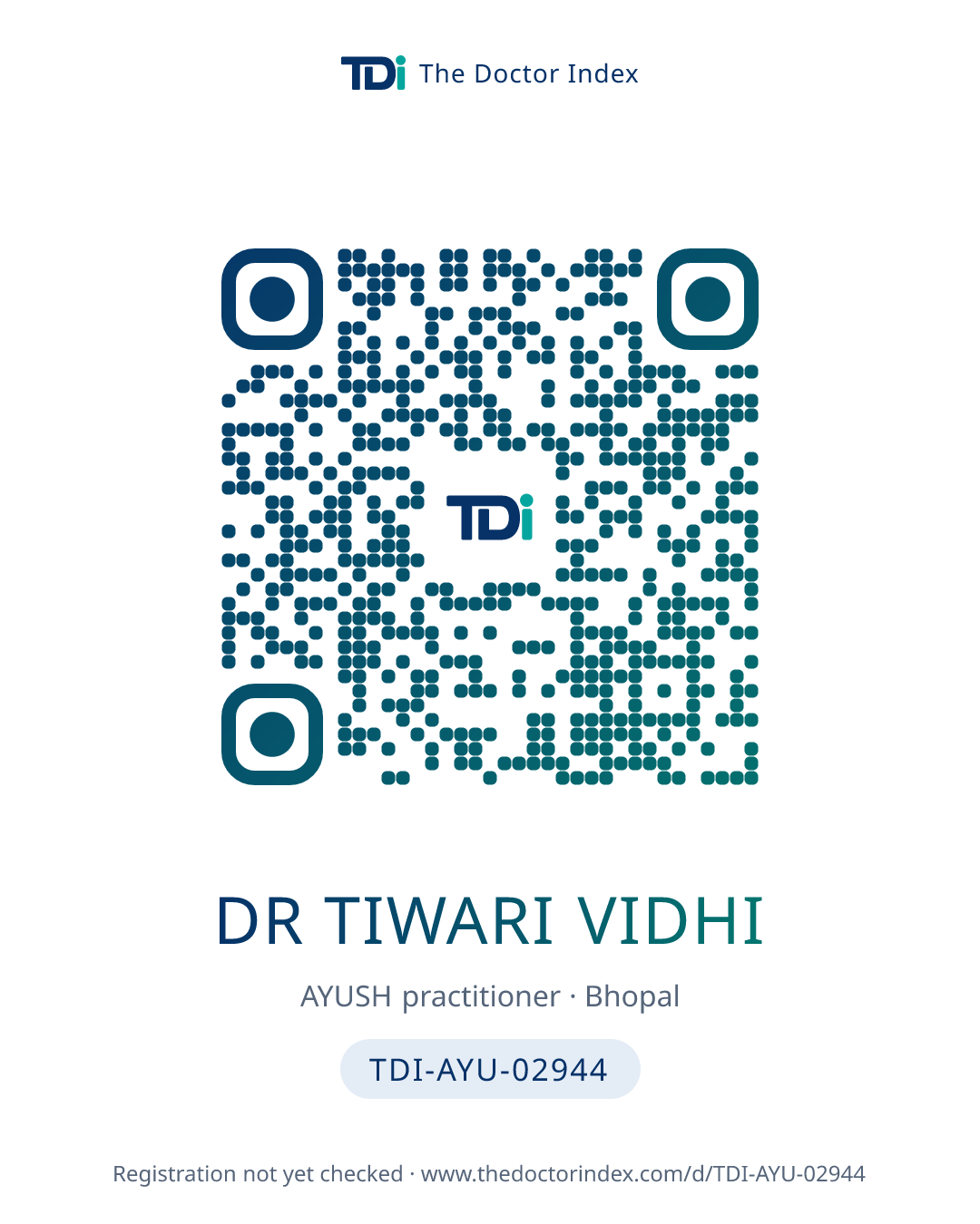 QR card for Dr Tiwari Vidhi, TDI-AYU-02944