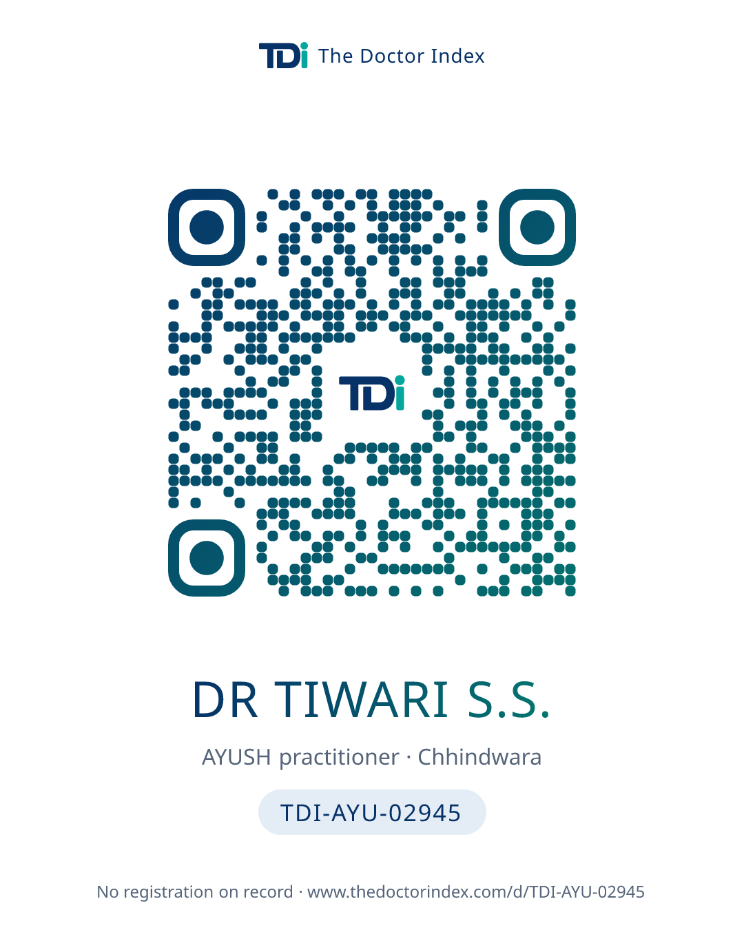 QR card for Dr Tiwari S.S., TDI-AYU-02945