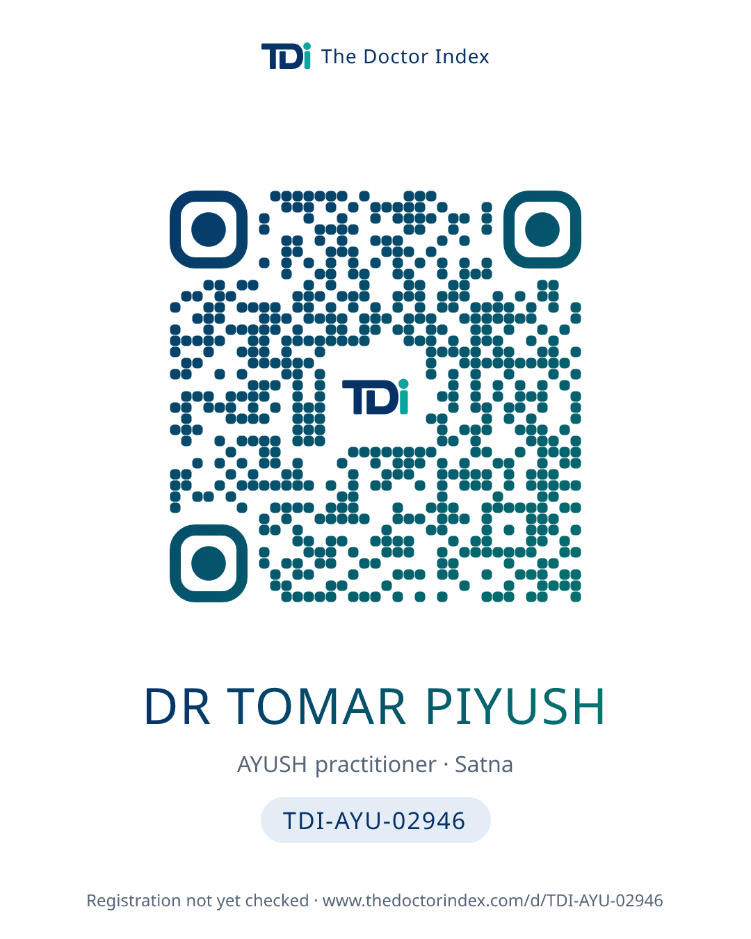 QR card for Dr Tomar Piyush, TDI-AYU-02946