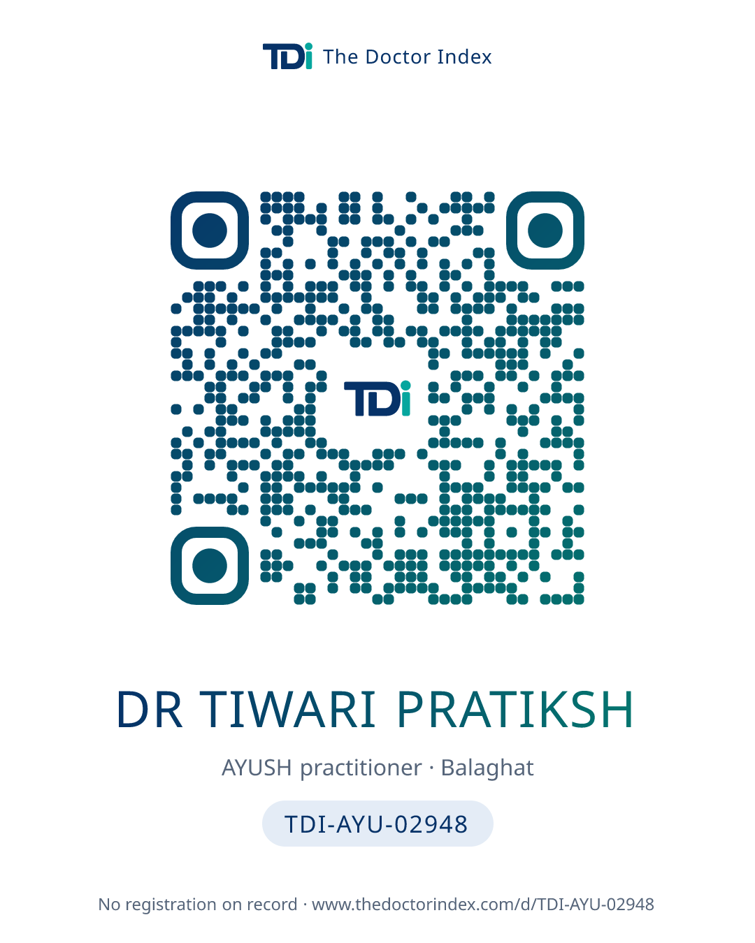 QR card for Dr Tiwari Pratiksh, TDI-AYU-02948