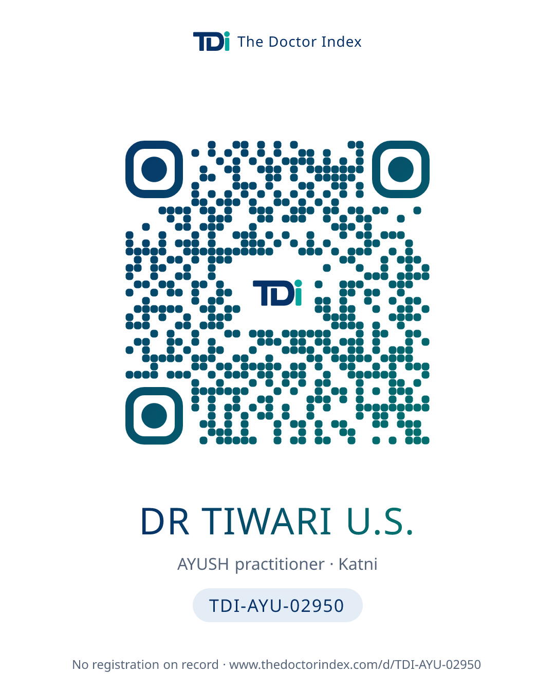 QR card for Dr Tiwari U.S., TDI-AYU-02950