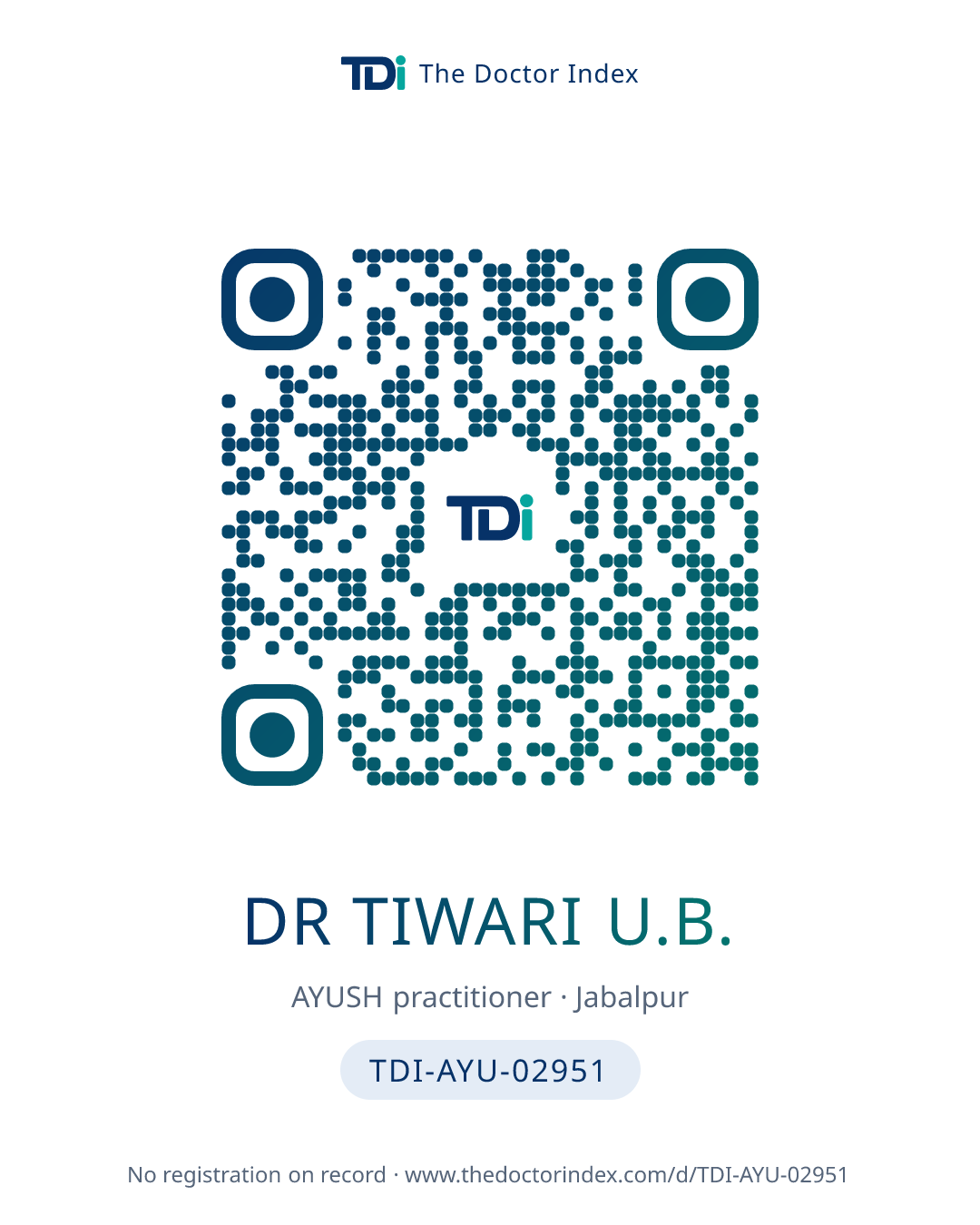 QR card for Dr Tiwari U.B., TDI-AYU-02951