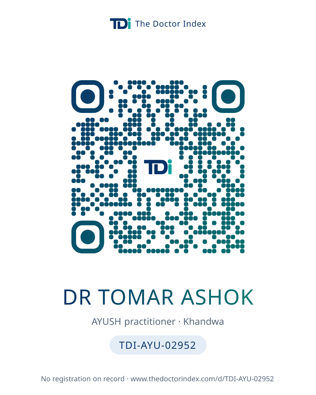 QR card for Dr Tomar Ashok, TDI-AYU-02952