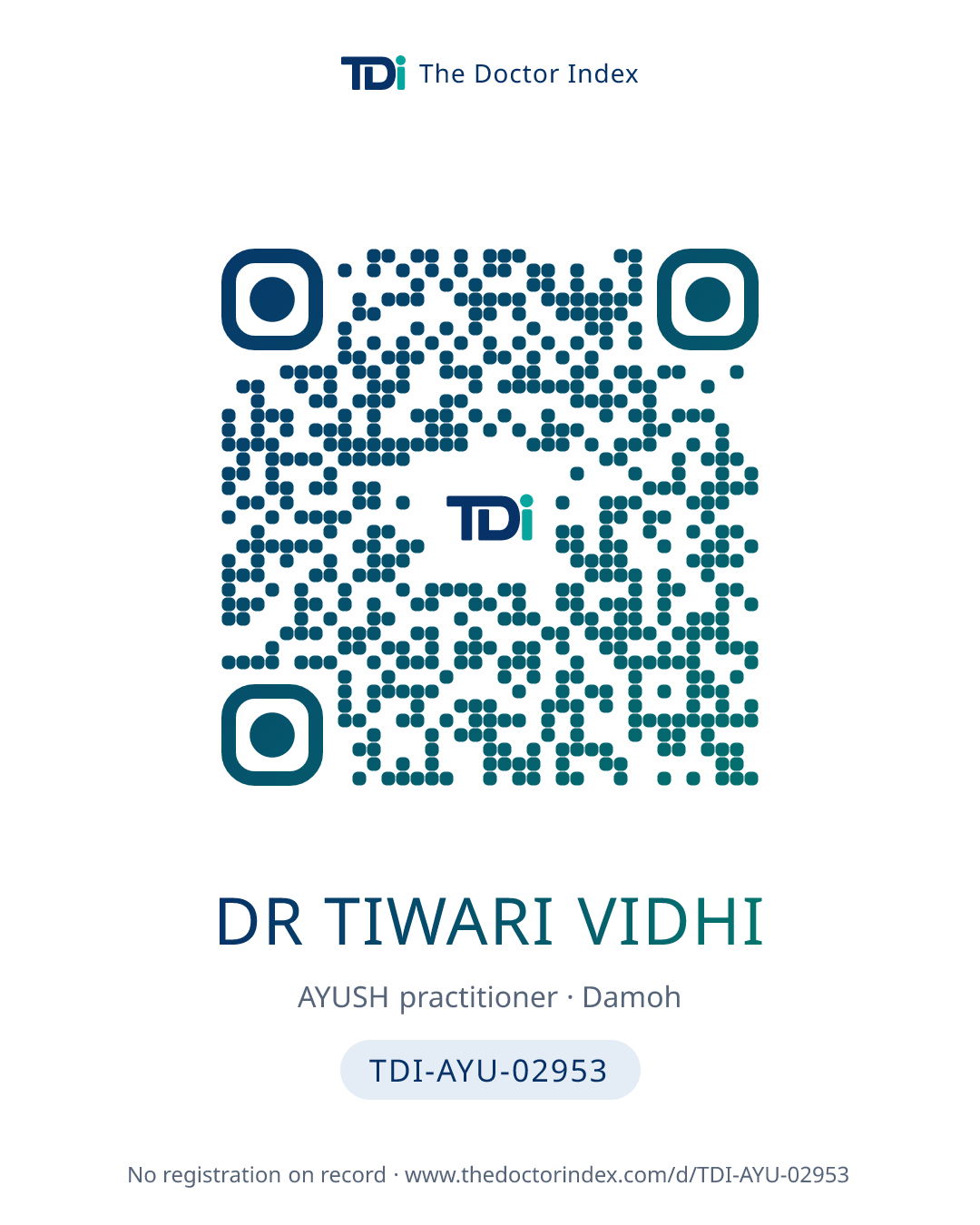 QR card for Dr Tiwari Vidhi, TDI-AYU-02953
