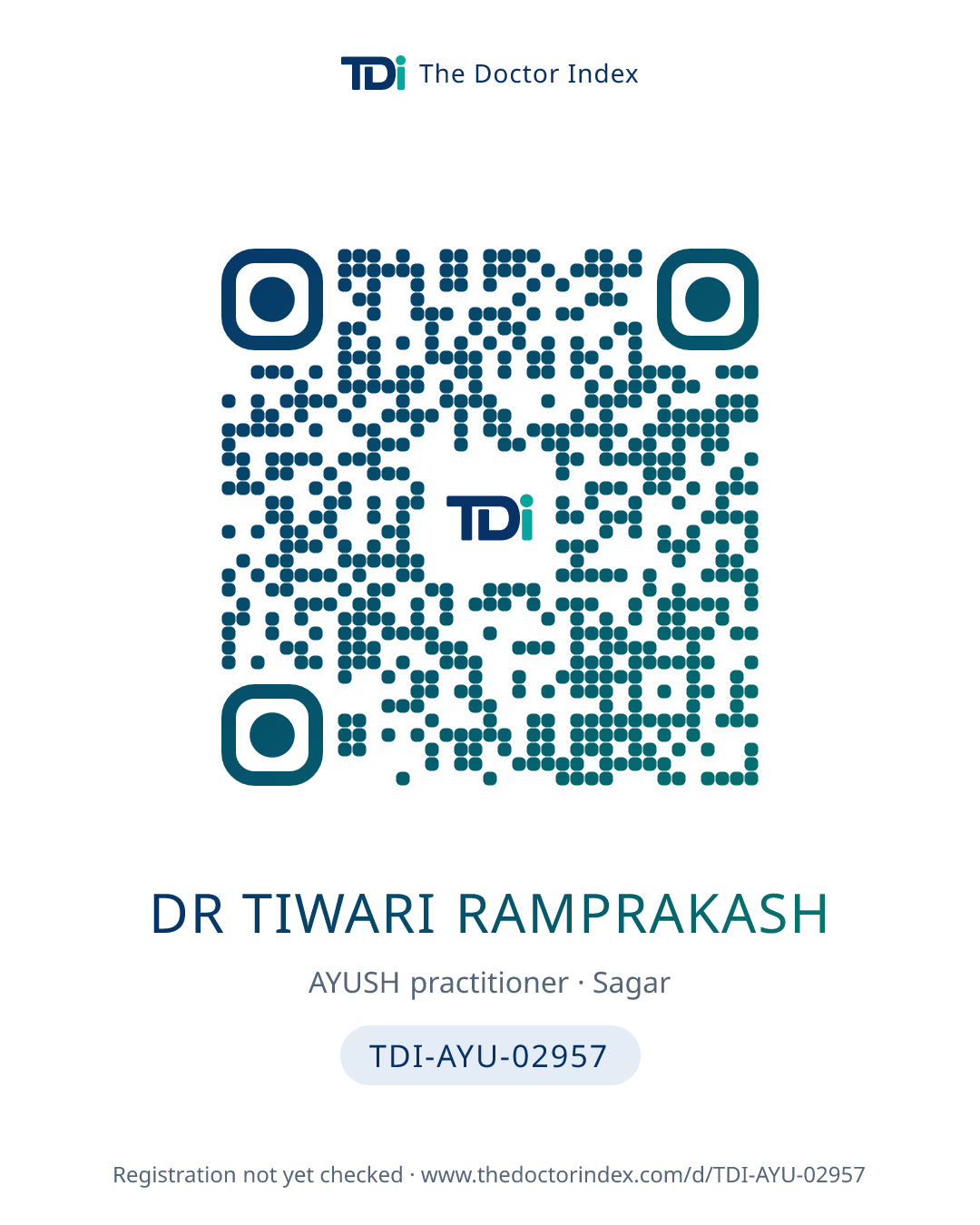 QR card for Dr Tiwari Ramprakash, TDI-AYU-02957