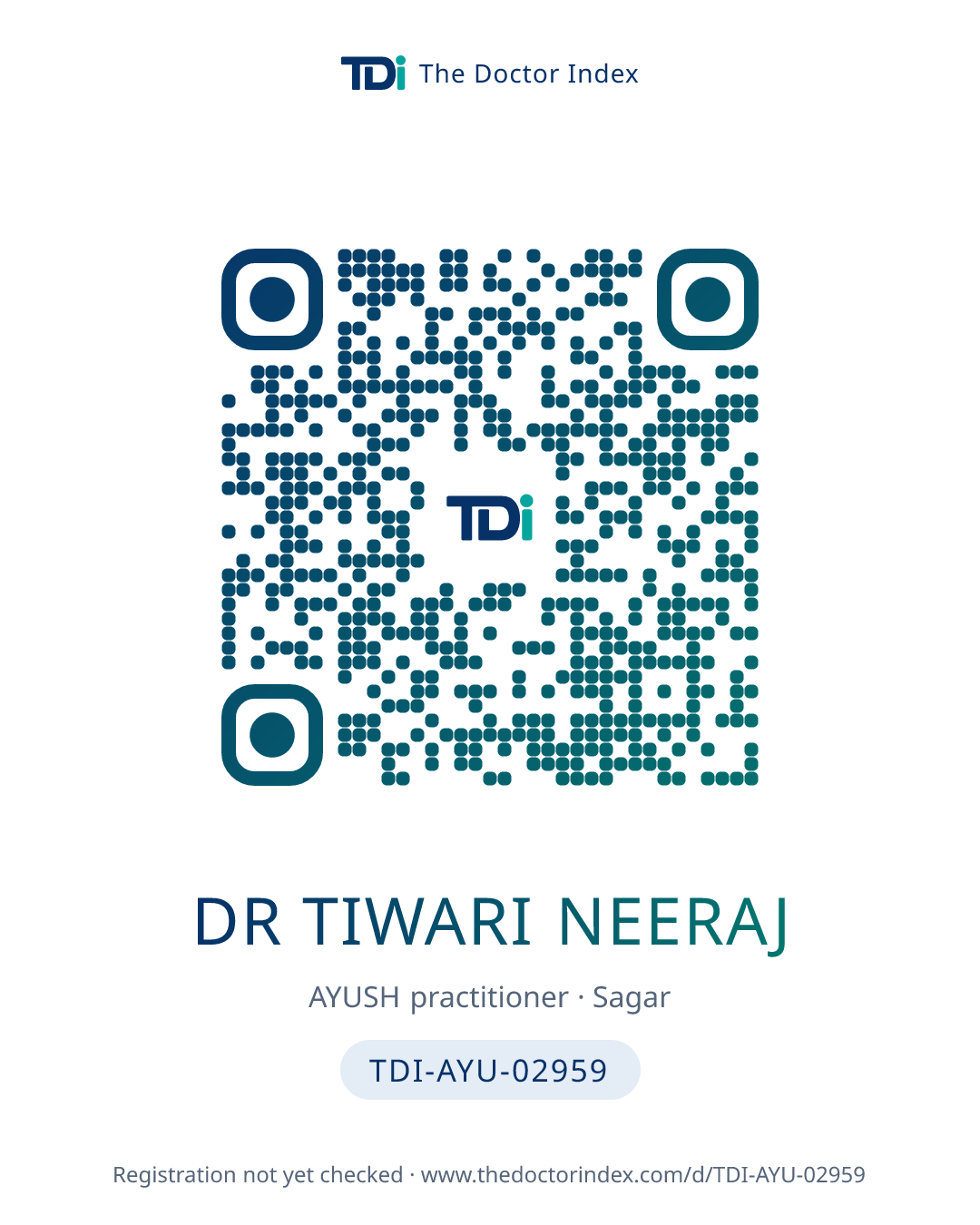 QR card for Dr Tiwari Neeraj, TDI-AYU-02959
