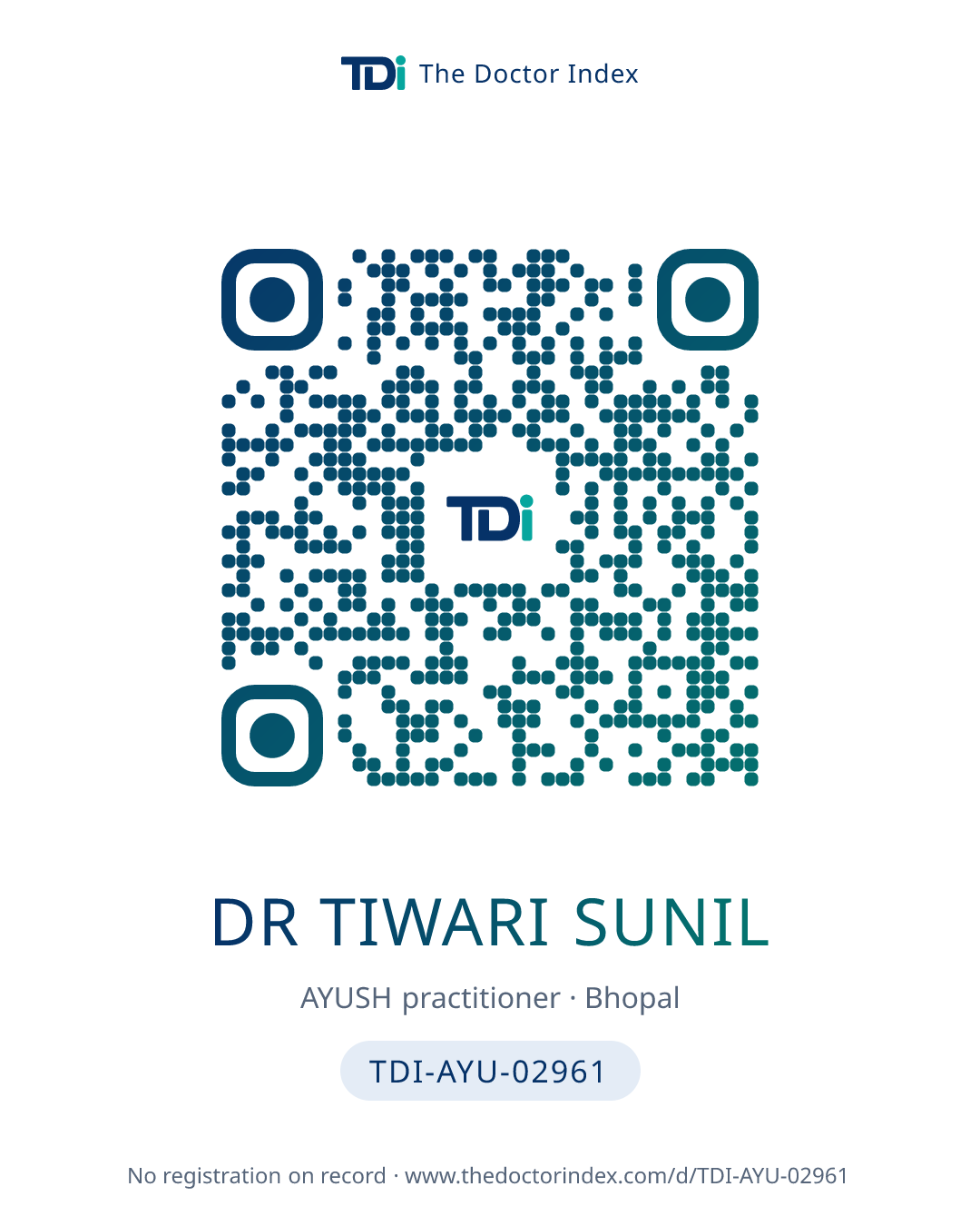 QR card for Dr Tiwari Sunil, TDI-AYU-02961