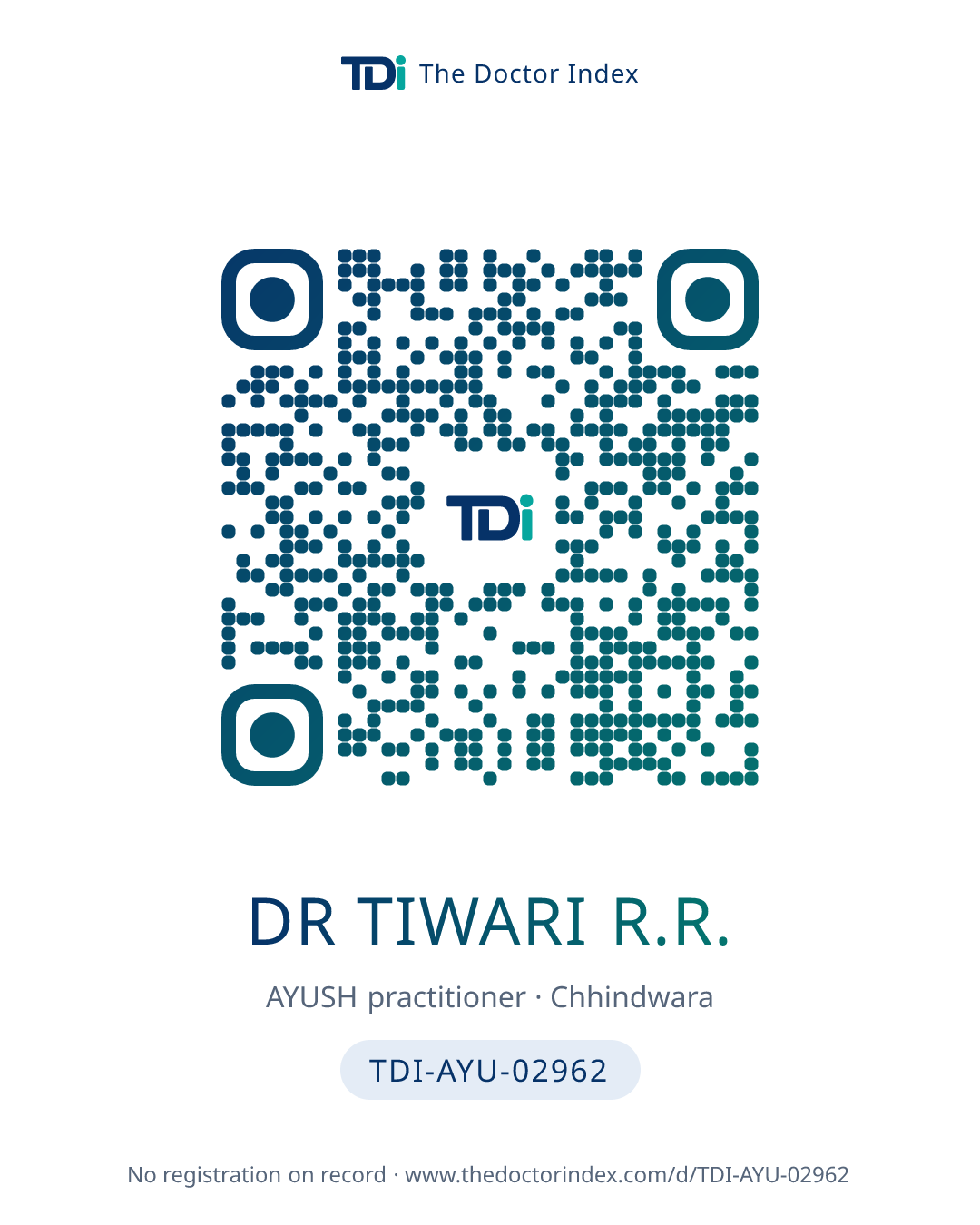 QR card for Dr Tiwari R.R., TDI-AYU-02962
