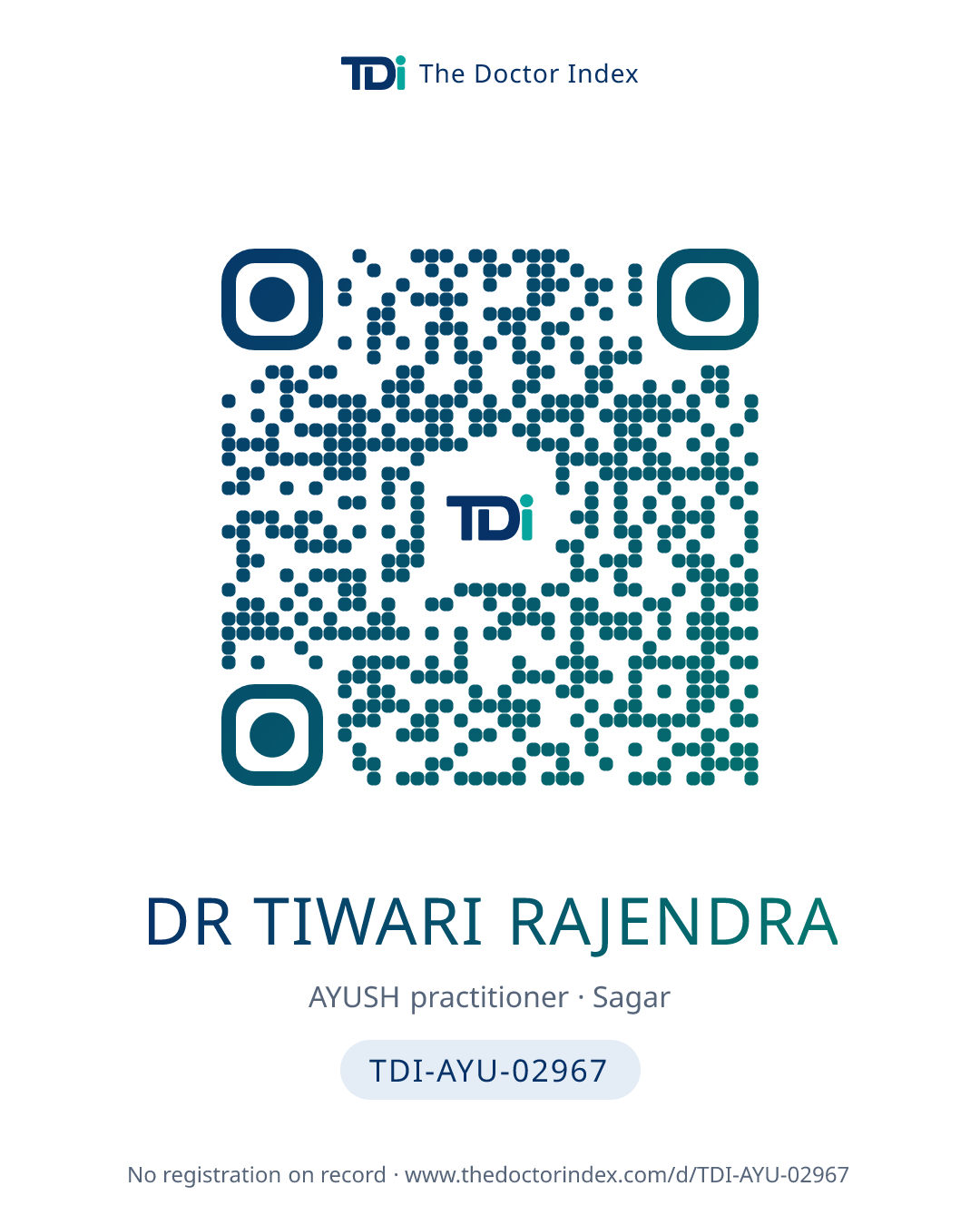 QR card for Dr Tiwari Rajendra, TDI-AYU-02967