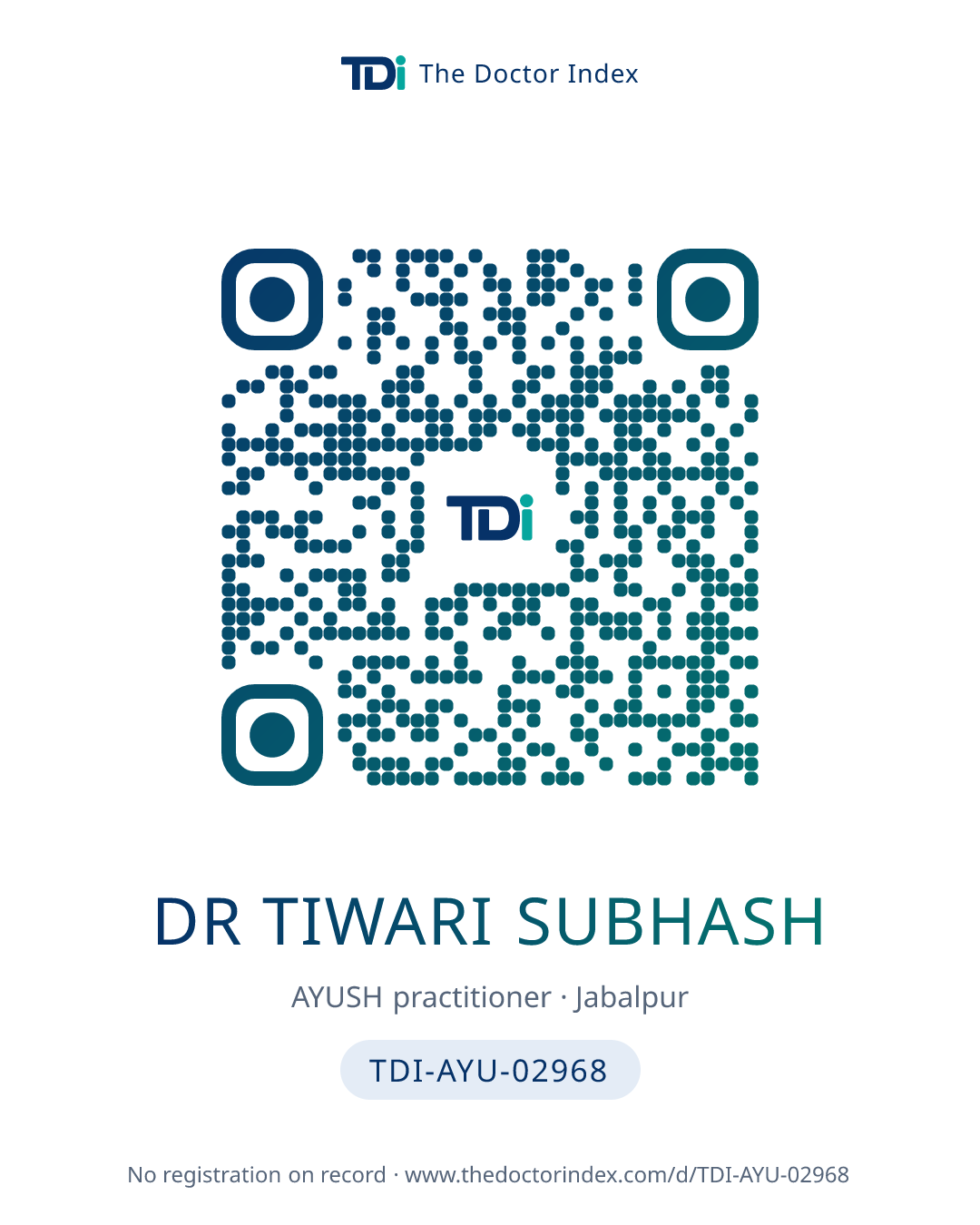 QR card for Dr Tiwari Subhash, TDI-AYU-02968