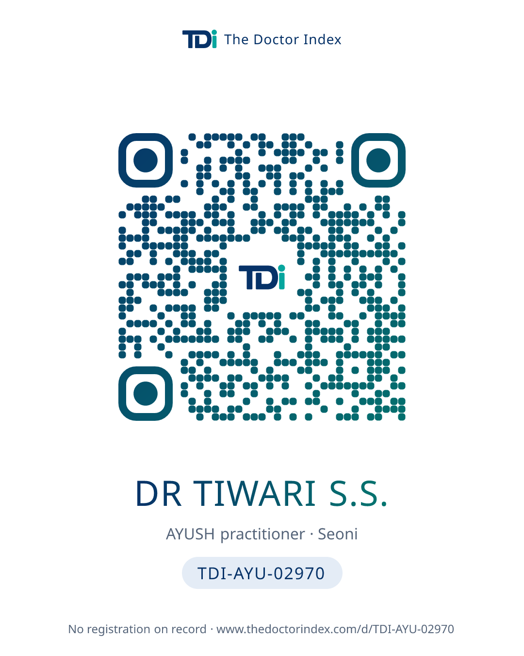 QR card for Dr Tiwari S.S., TDI-AYU-02970