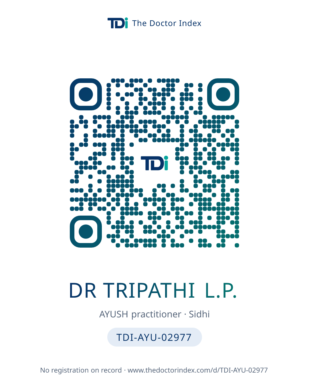 QR card for Dr Tripathi L.P., TDI-AYU-02977