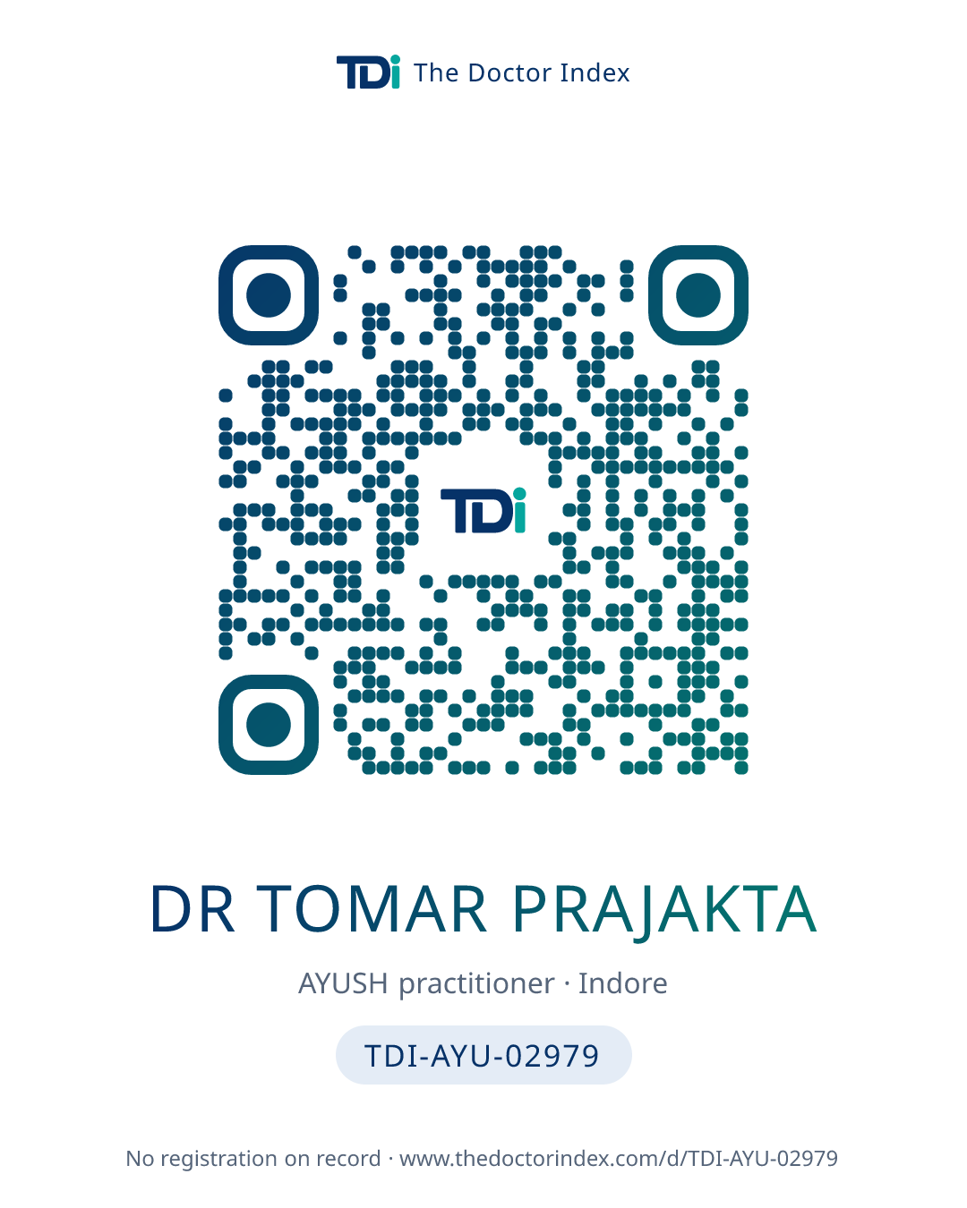 QR card for Dr Tomar Prajakta, TDI-AYU-02979