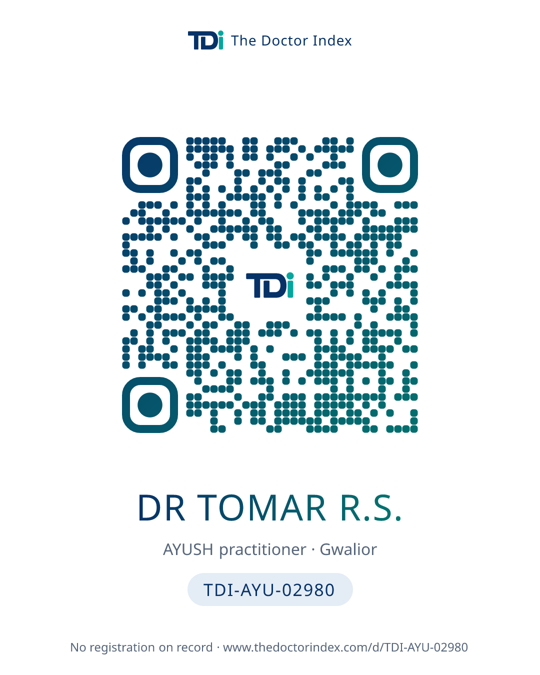 QR card for Dr Tomar R.S., TDI-AYU-02980