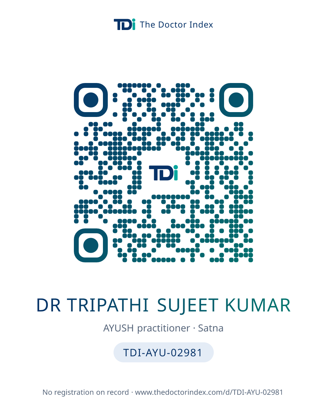 QR card for Dr Tripathi Sujeet Kumar, TDI-AYU-02981