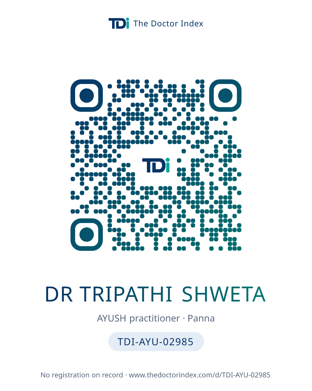 QR card for Dr Tripathi Shweta, TDI-AYU-02985