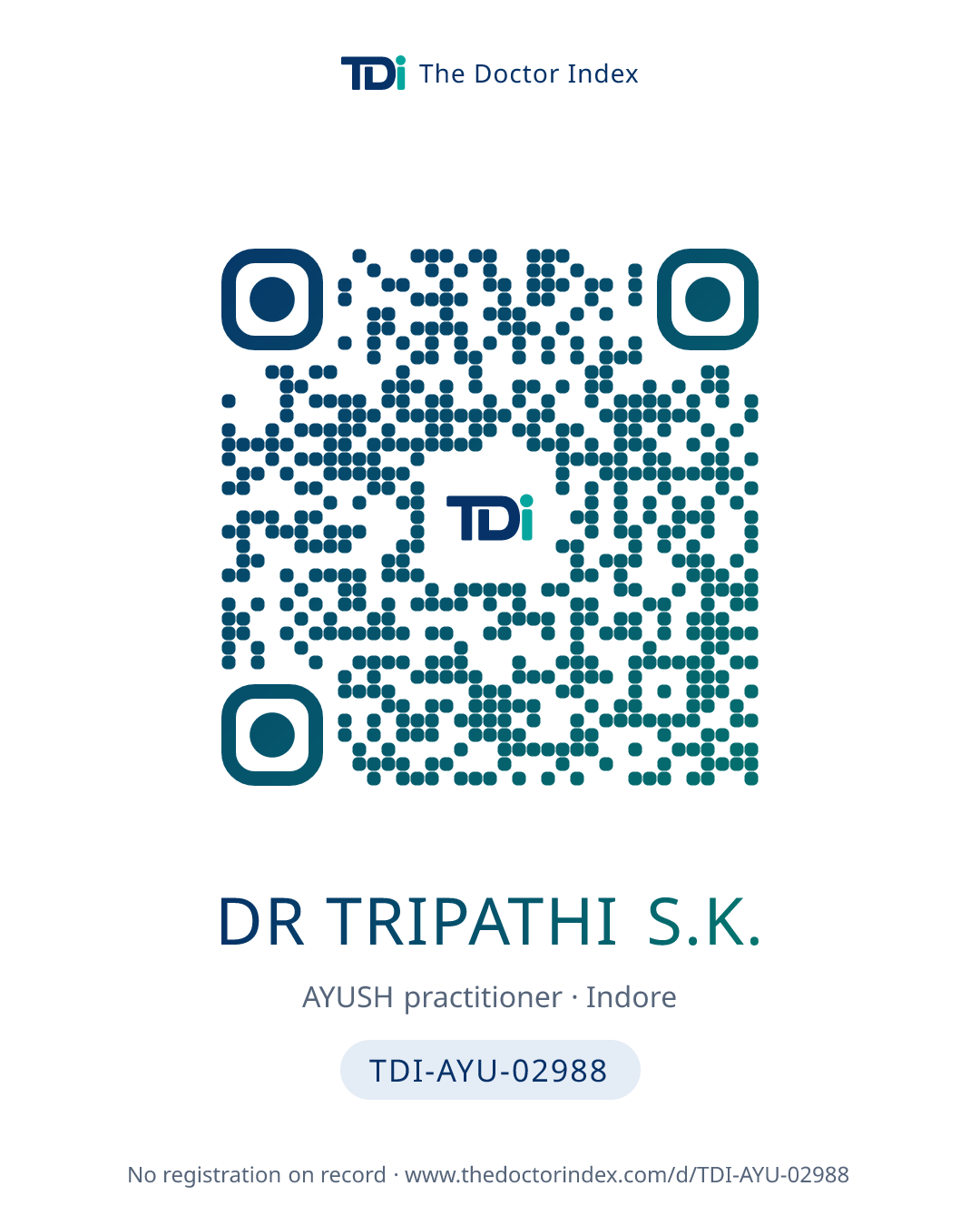 QR card for Dr Tripathi S.K., TDI-AYU-02988