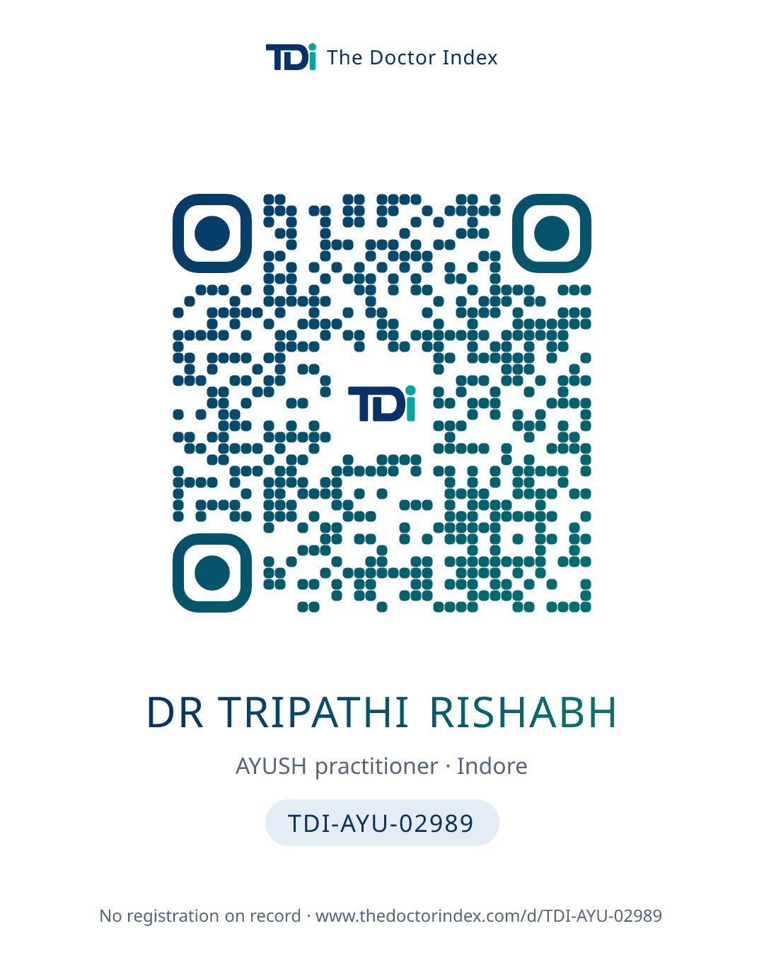 QR card for Dr Tripathi Rishabh, TDI-AYU-02989