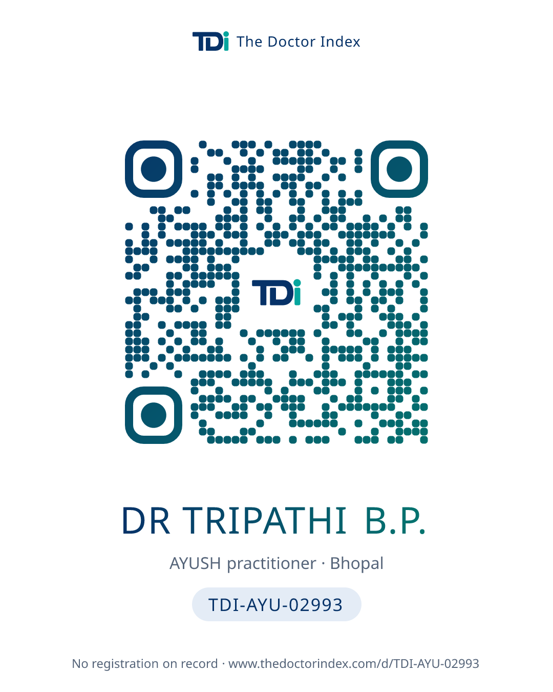 QR card for Dr Tripathi B.P., TDI-AYU-02993