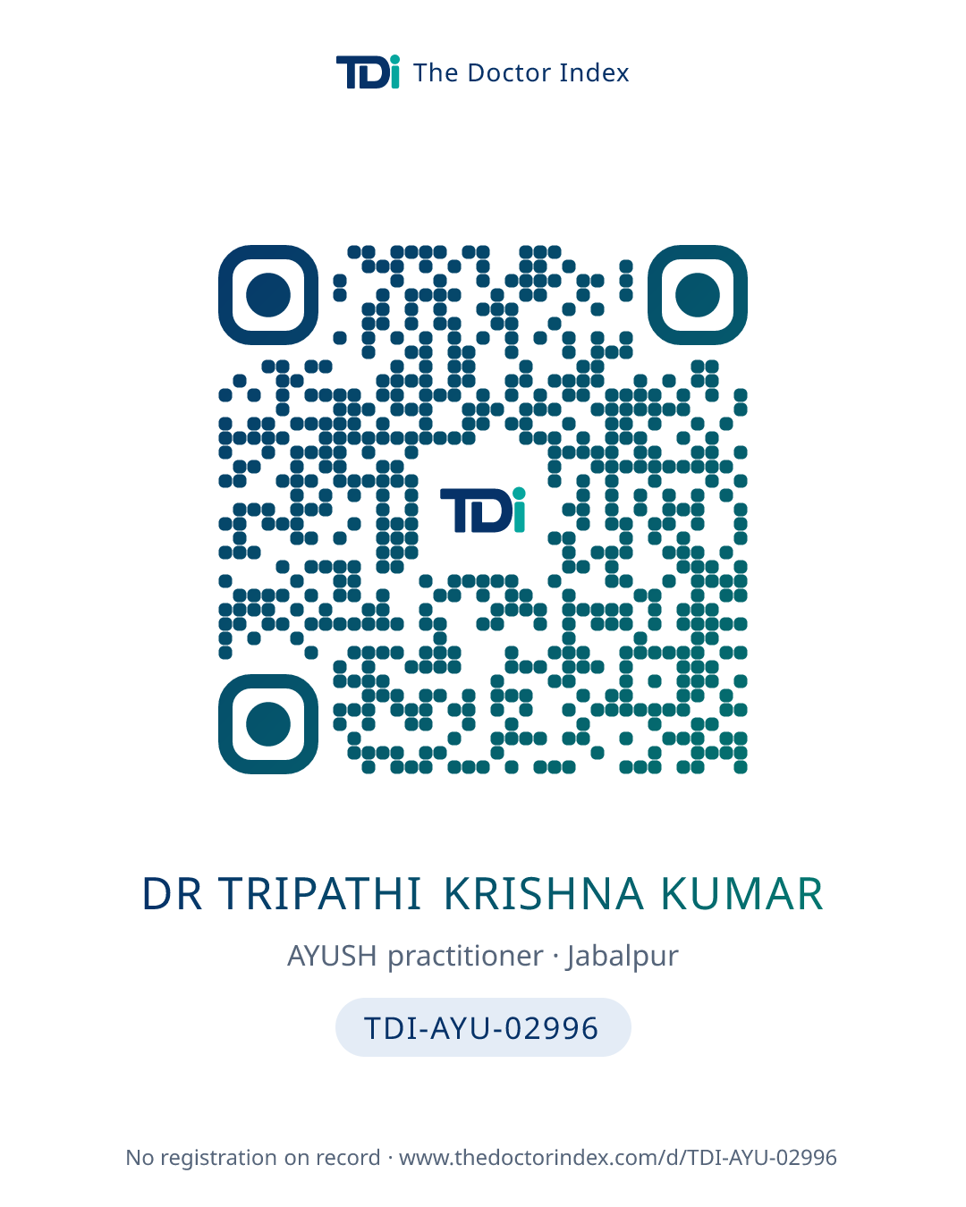 QR card for Dr Tripathi Krishna Kumar, TDI-AYU-02996