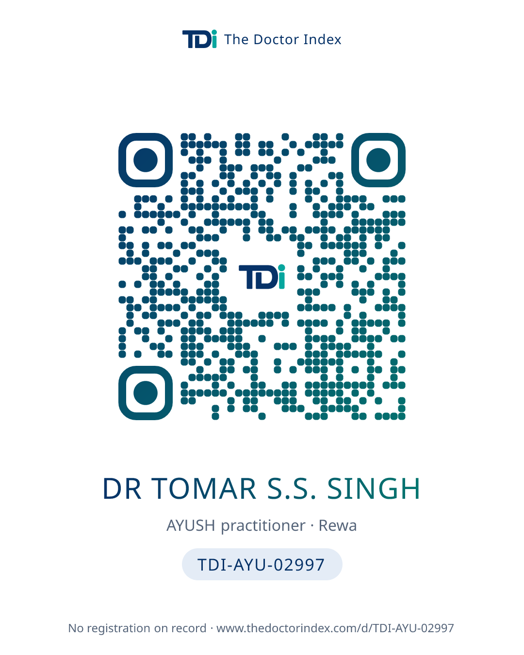 QR card for Dr Tomar S.S. Singh, TDI-AYU-02997