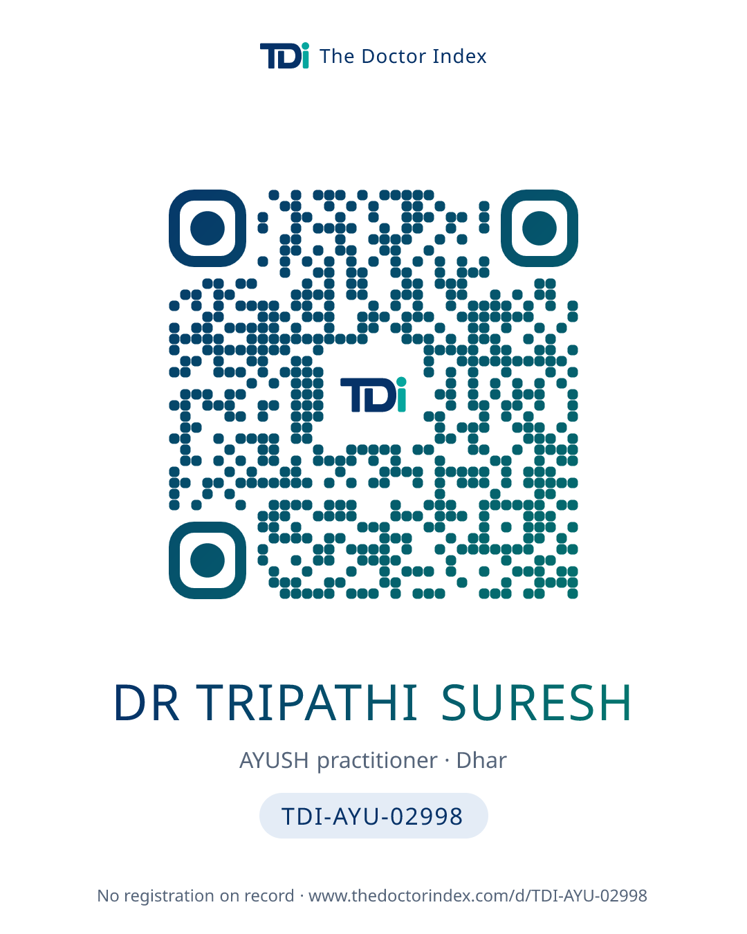 QR card for Dr Tripathi Suresh, TDI-AYU-02998