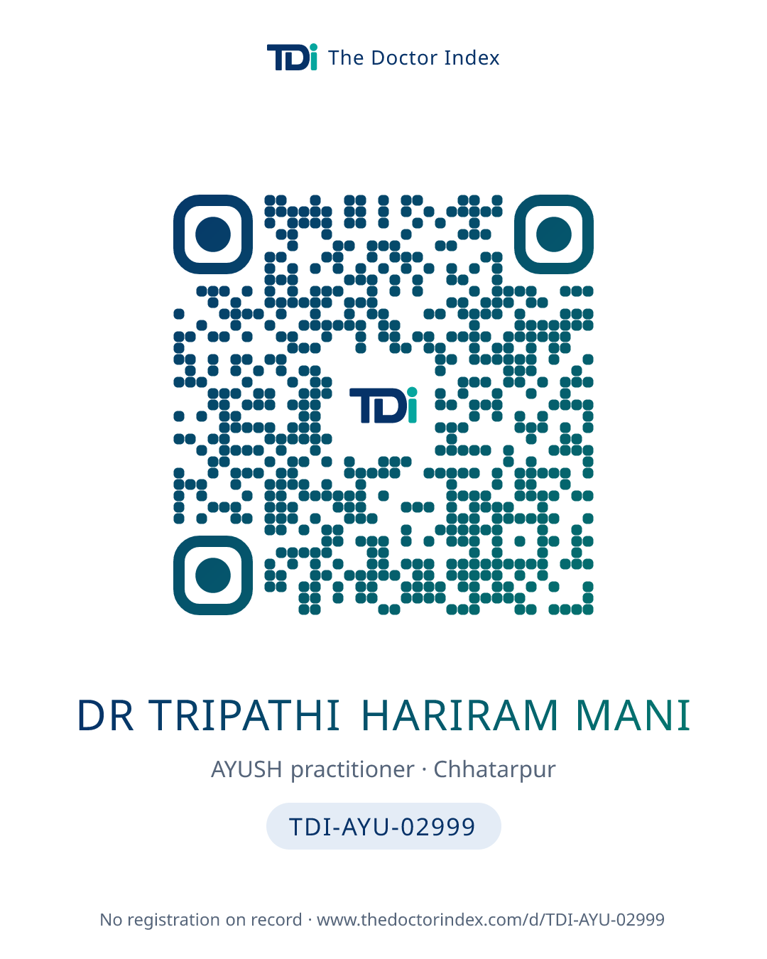 QR card for Dr Tripathi Hariram Mani, TDI-AYU-02999
