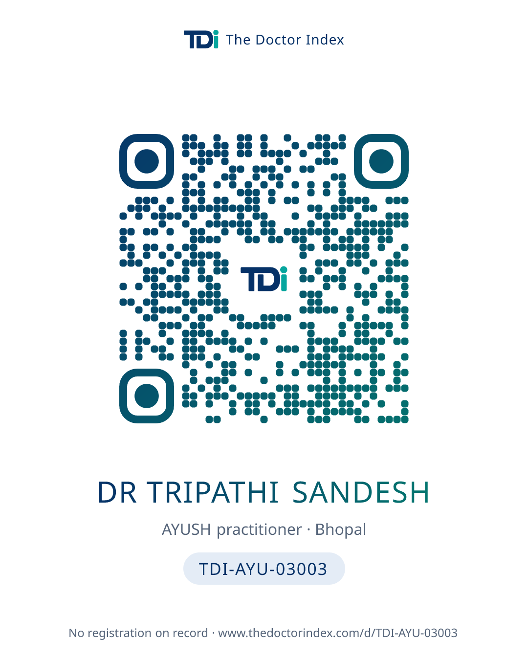 QR card for Dr Tripathi Sandesh, TDI-AYU-03003