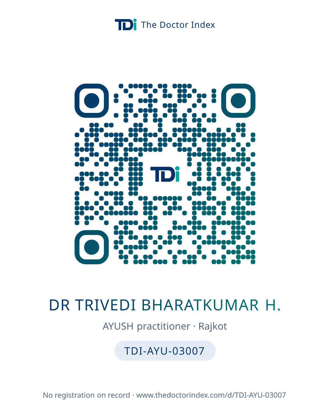 QR card for Dr Trivedi Bharatkumar H., TDI-AYU-03007