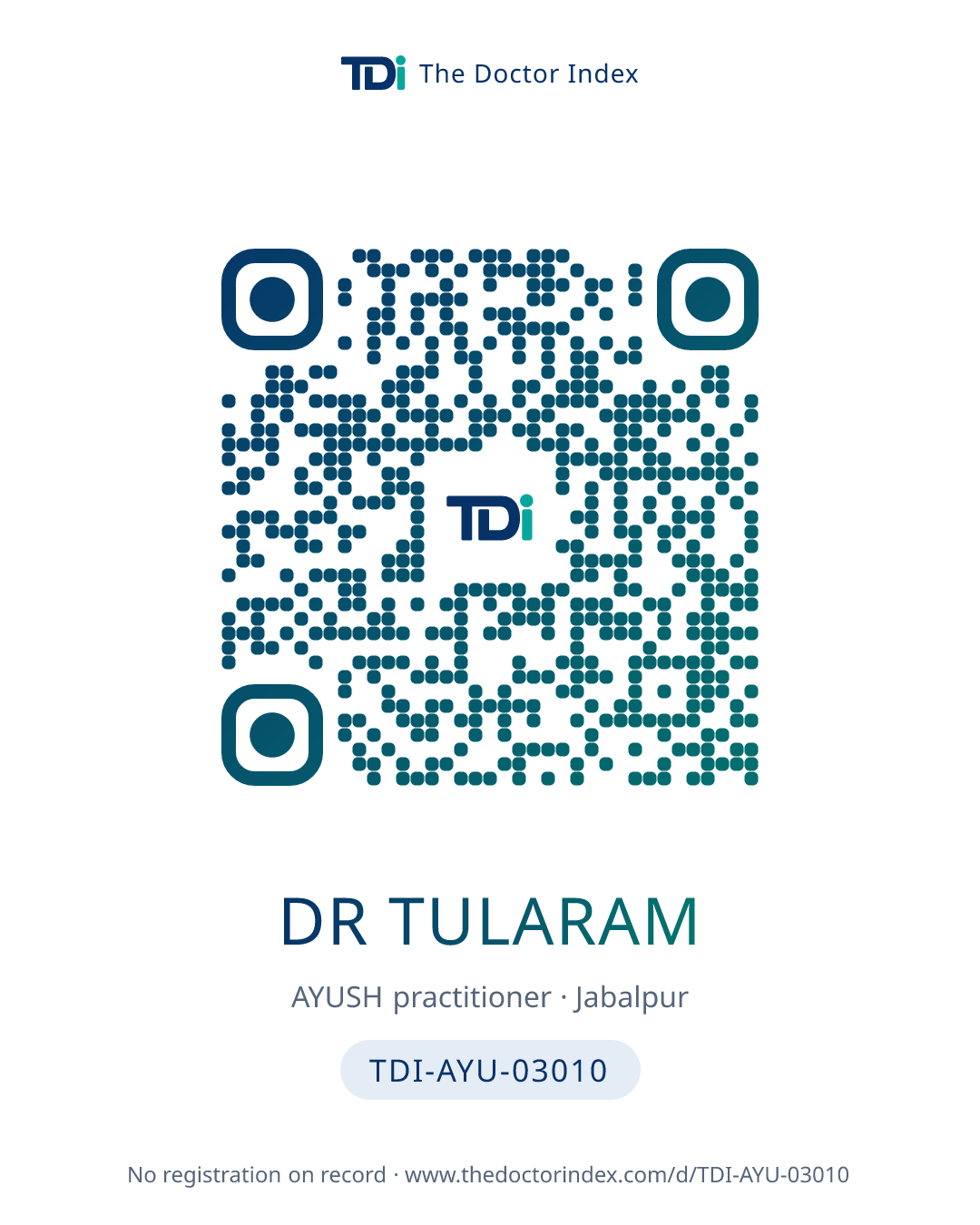 QR card for Dr Tularam, TDI-AYU-03010