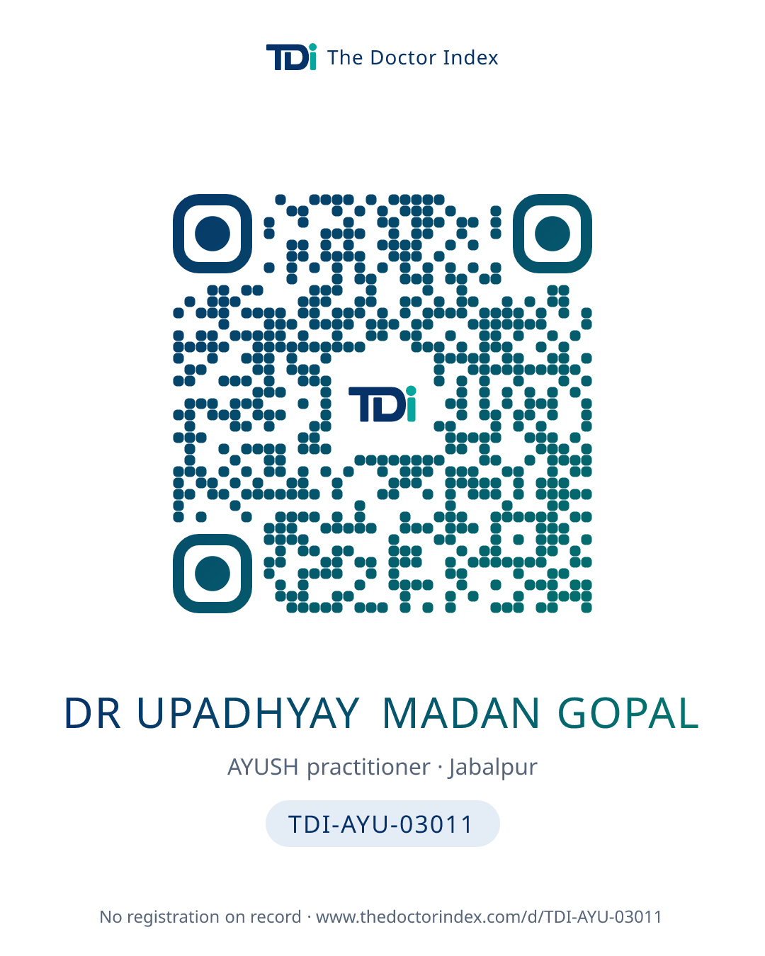 QR card for Dr Upadhyay Madan Gopal, TDI-AYU-03011