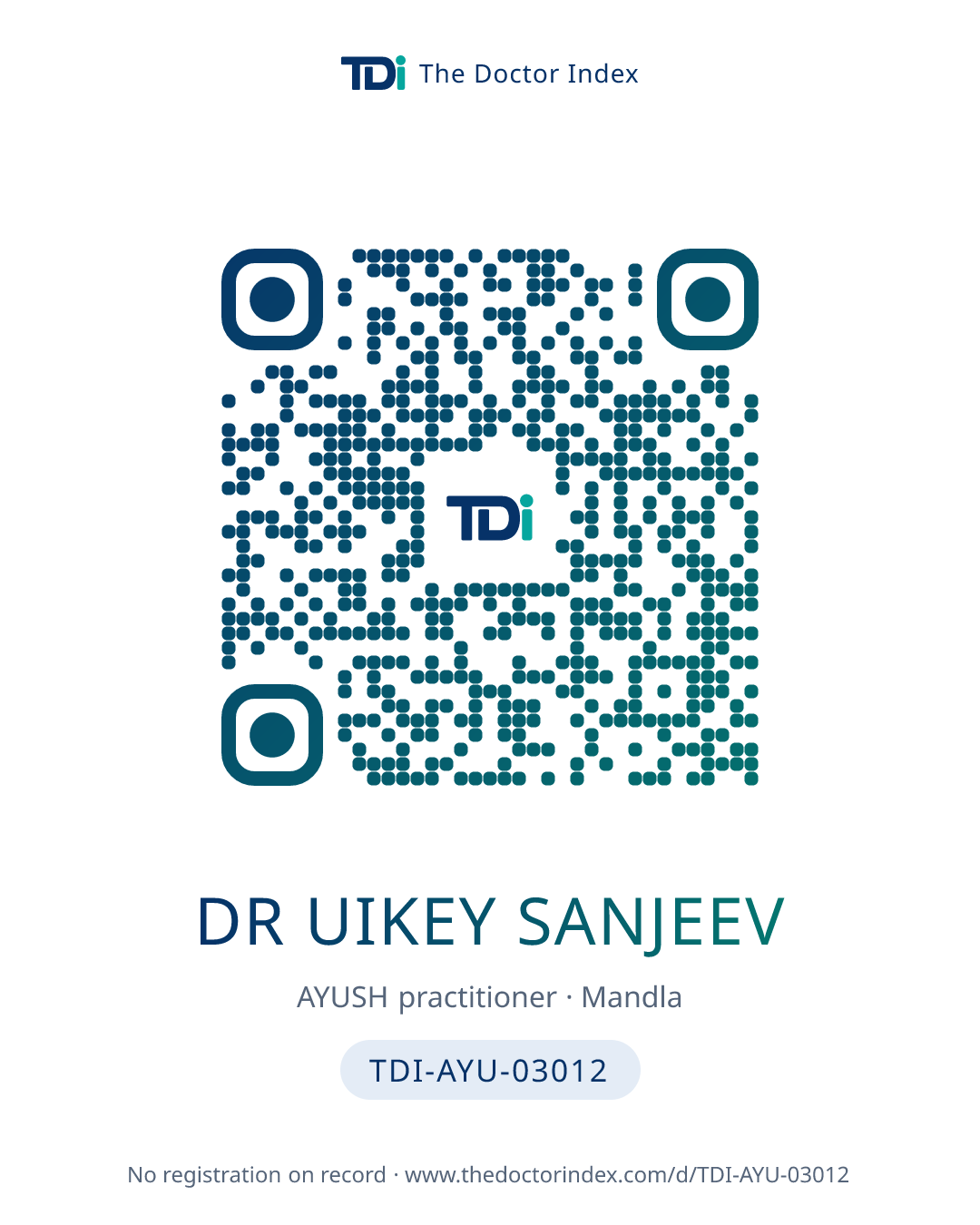 QR card for Dr Uikey Sanjeev, TDI-AYU-03012