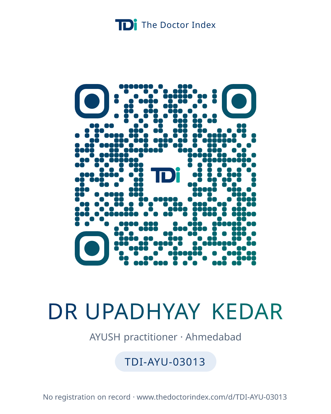QR card for Dr Upadhyay Kedar, TDI-AYU-03013