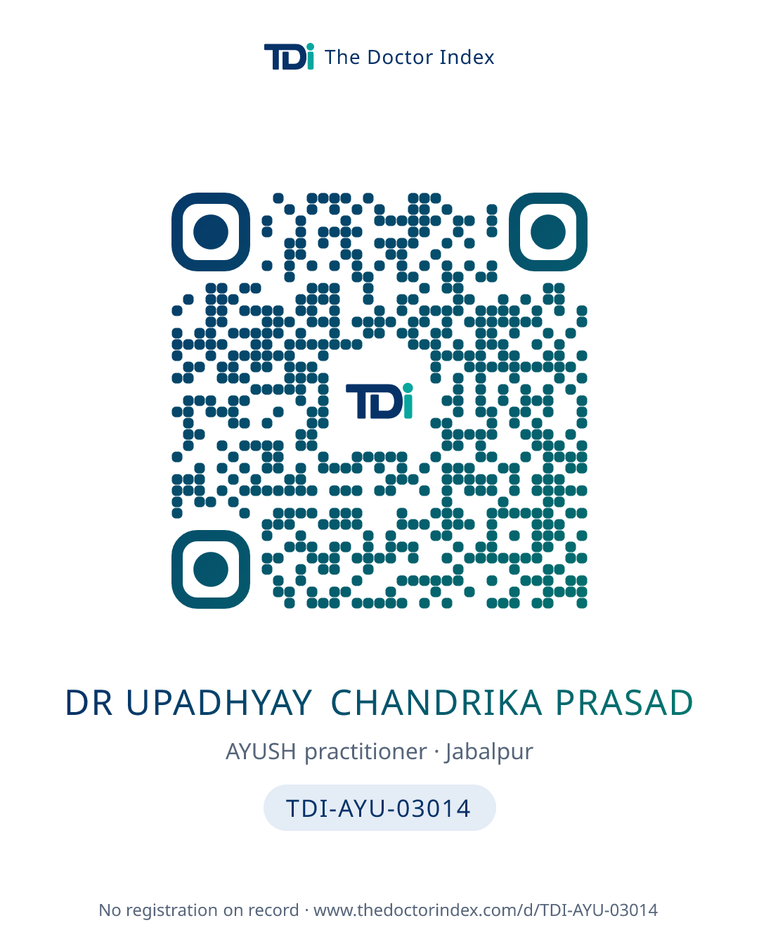 QR card for Dr Upadhyay Chandrika Prasad, TDI-AYU-03014