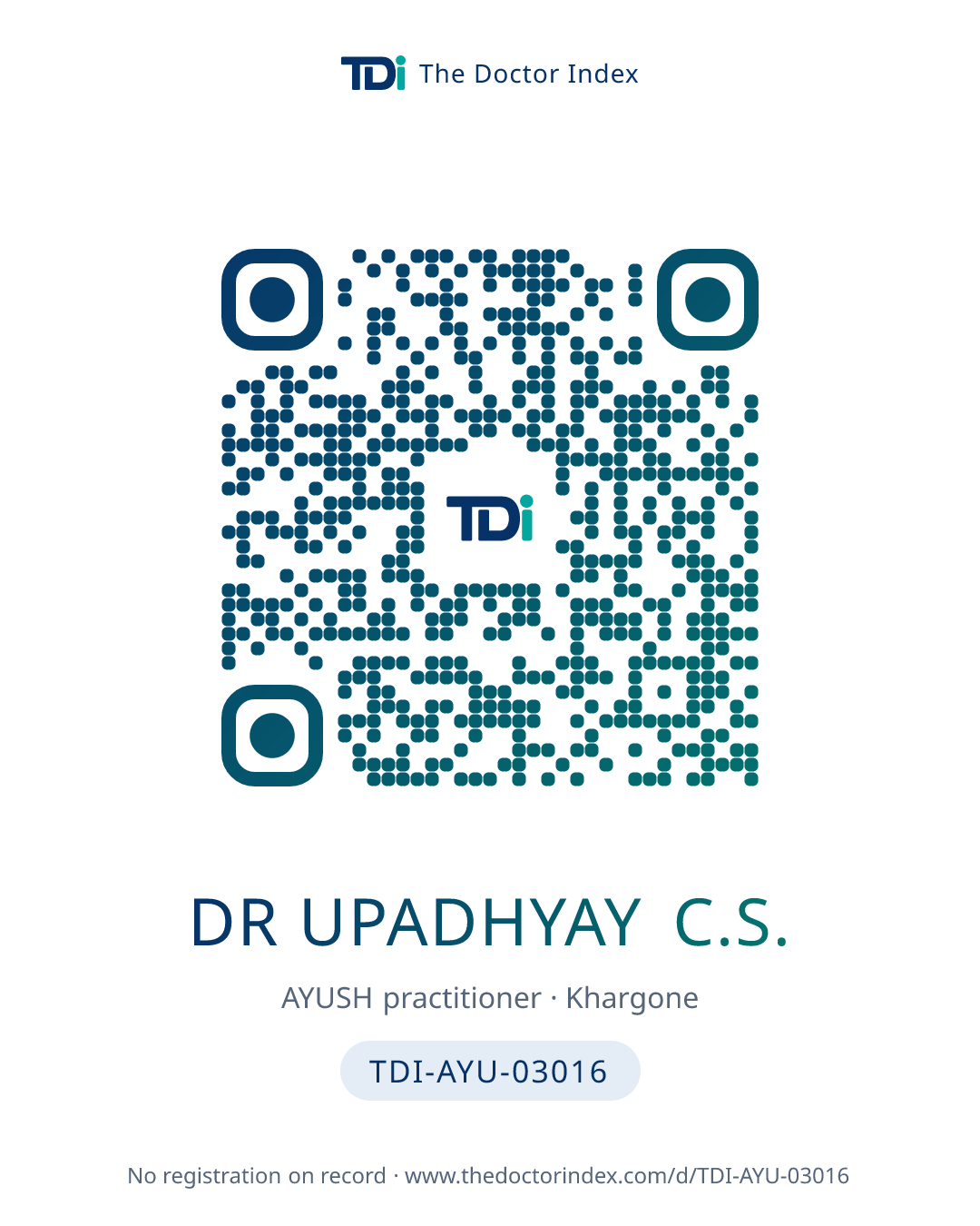 QR card for Dr Upadhyay C.S., TDI-AYU-03016
