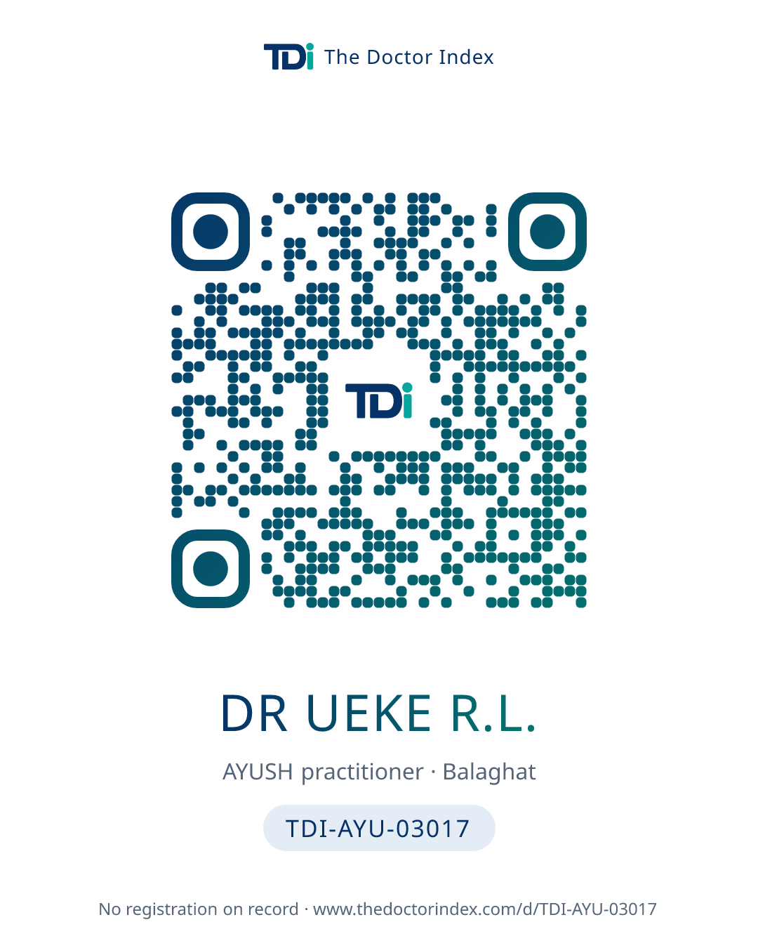 QR card for Dr Ueke R.L., TDI-AYU-03017
