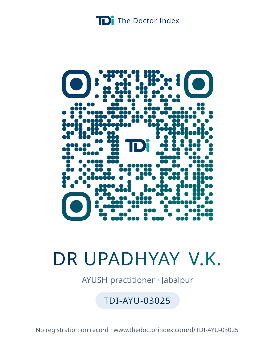 QR card for Dr Upadhyay V.K., TDI-AYU-03025