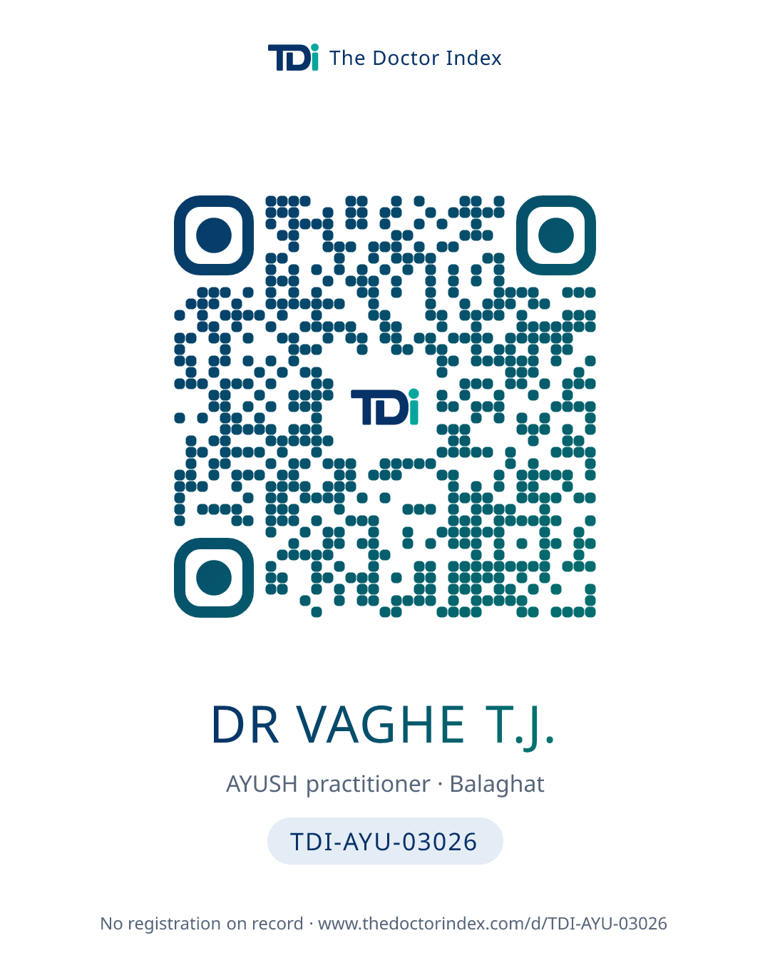 QR card for Dr Vaghe T.J., TDI-AYU-03026