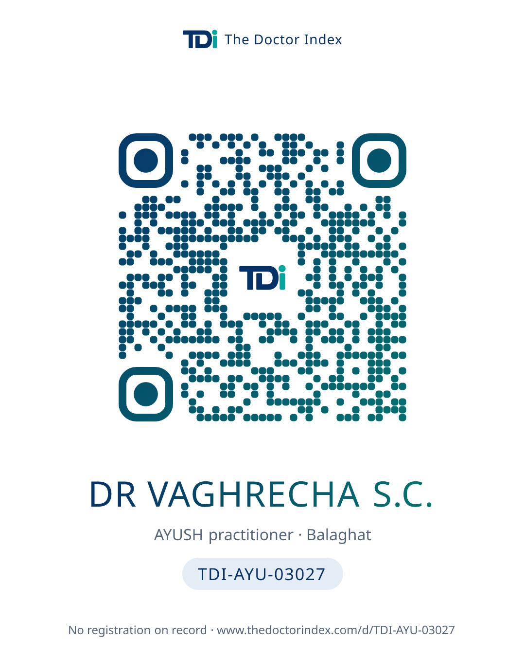 QR card for Dr Vaghrecha S.C., TDI-AYU-03027