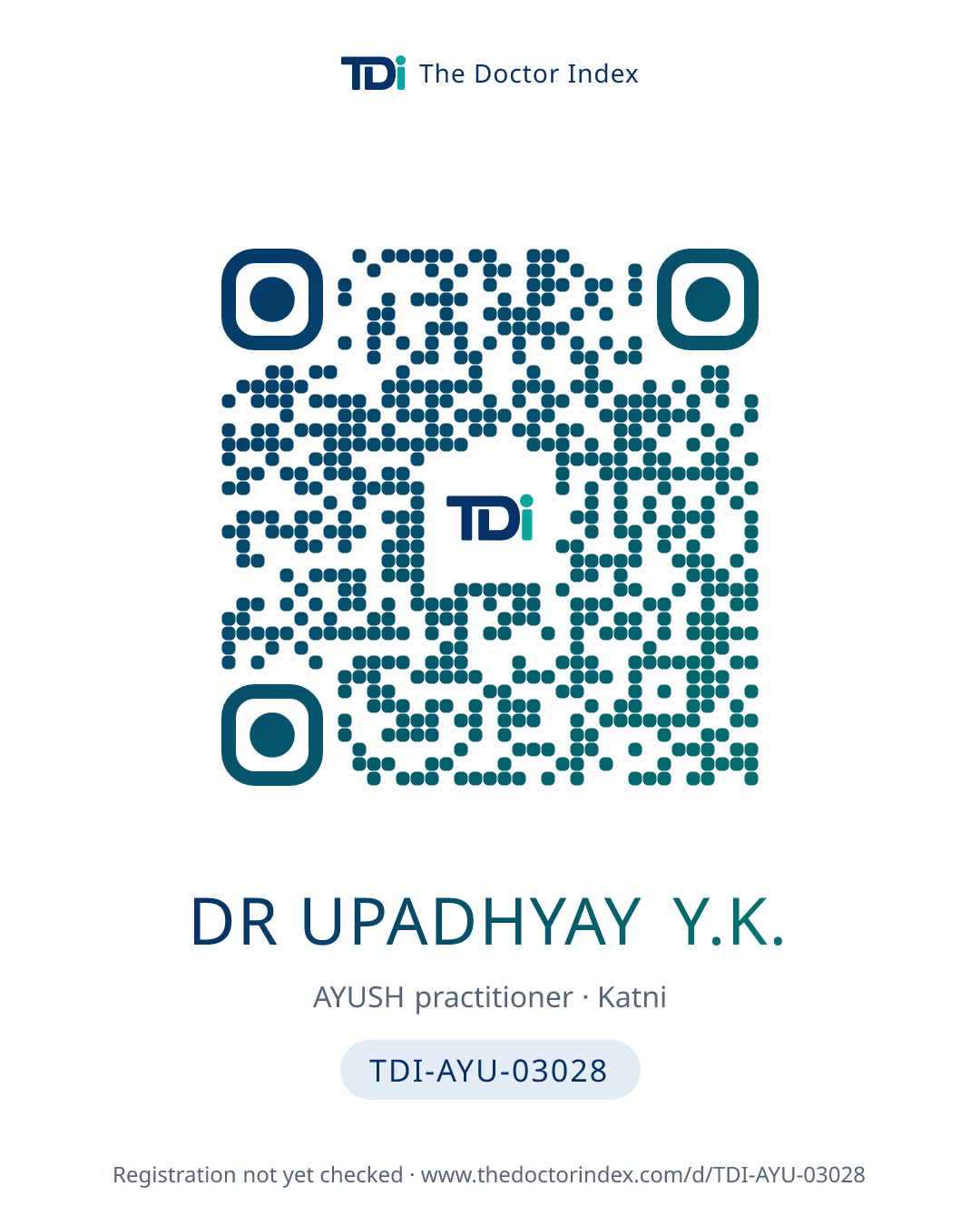 QR card for Dr Upadhyay Y.K., TDI-AYU-03028