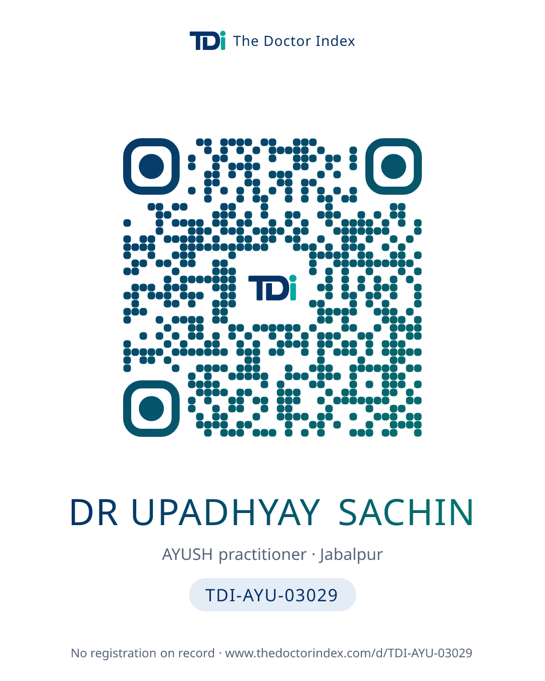 QR card for Dr Upadhyay Sachin, TDI-AYU-03029
