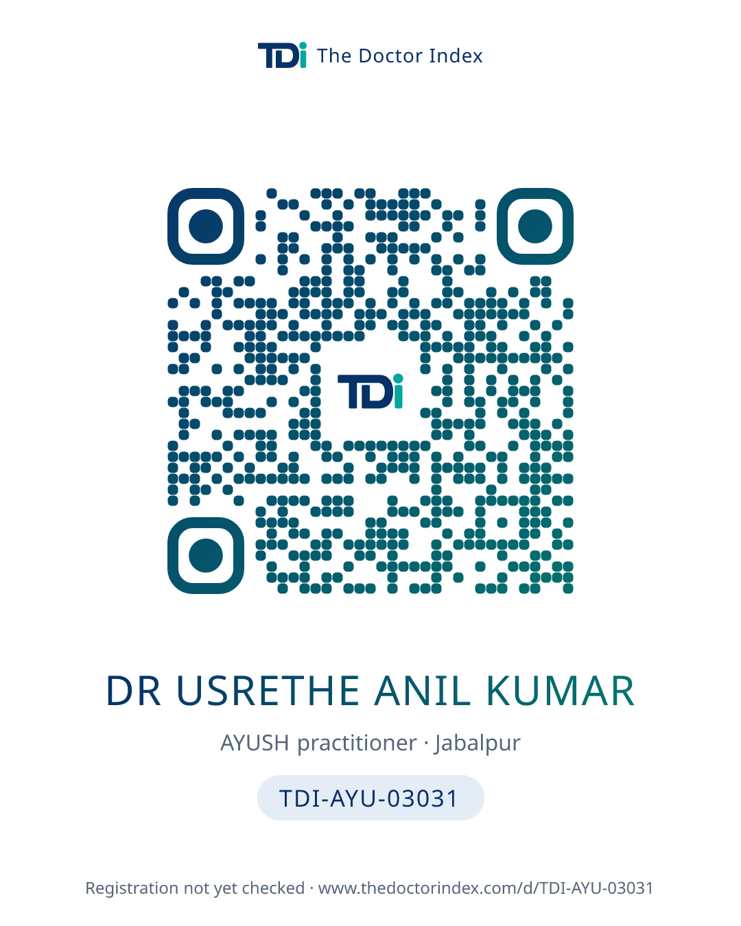 QR card for Dr Usrethe Anil Kumar, TDI-AYU-03031