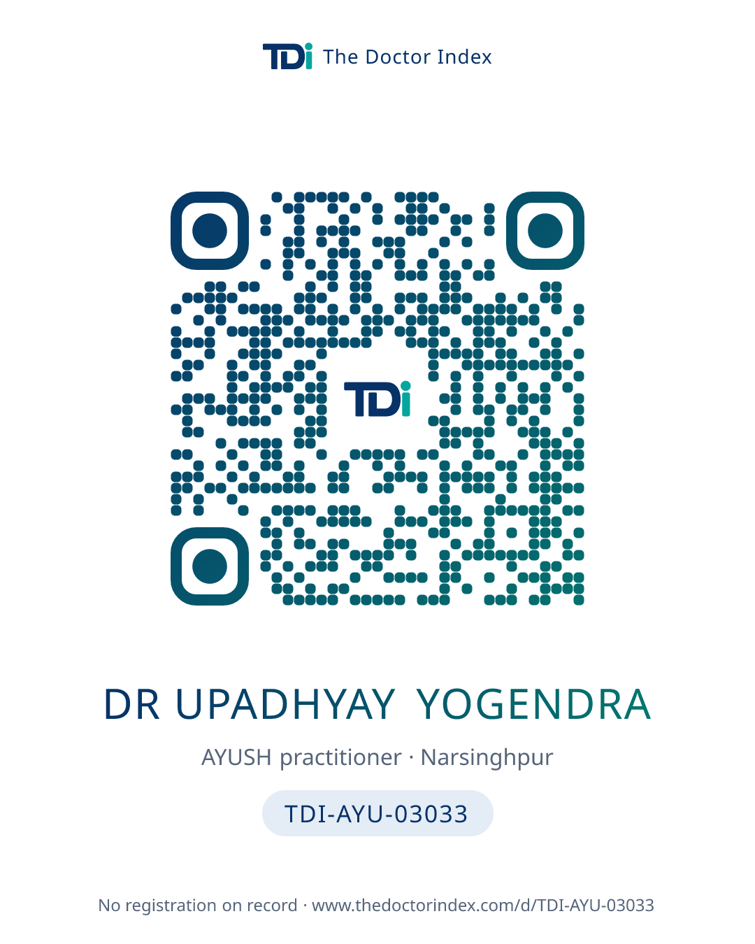 QR card for Dr Upadhyay Yogendra, TDI-AYU-03033