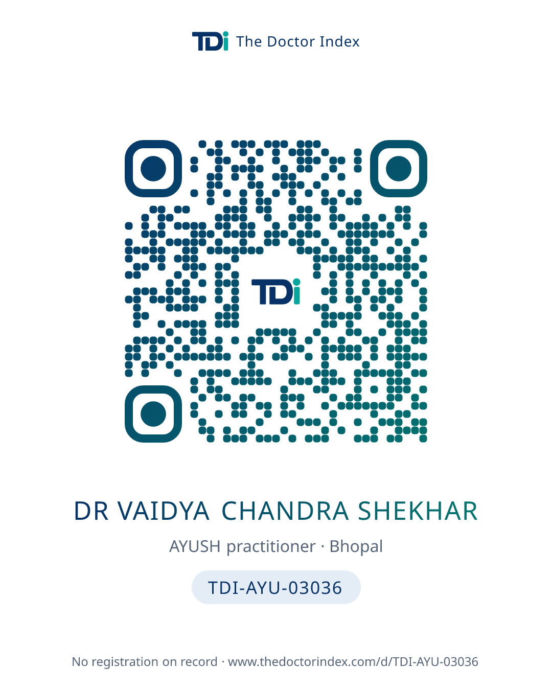 QR card for Dr Vaidya Chandra Shekhar, TDI-AYU-03036