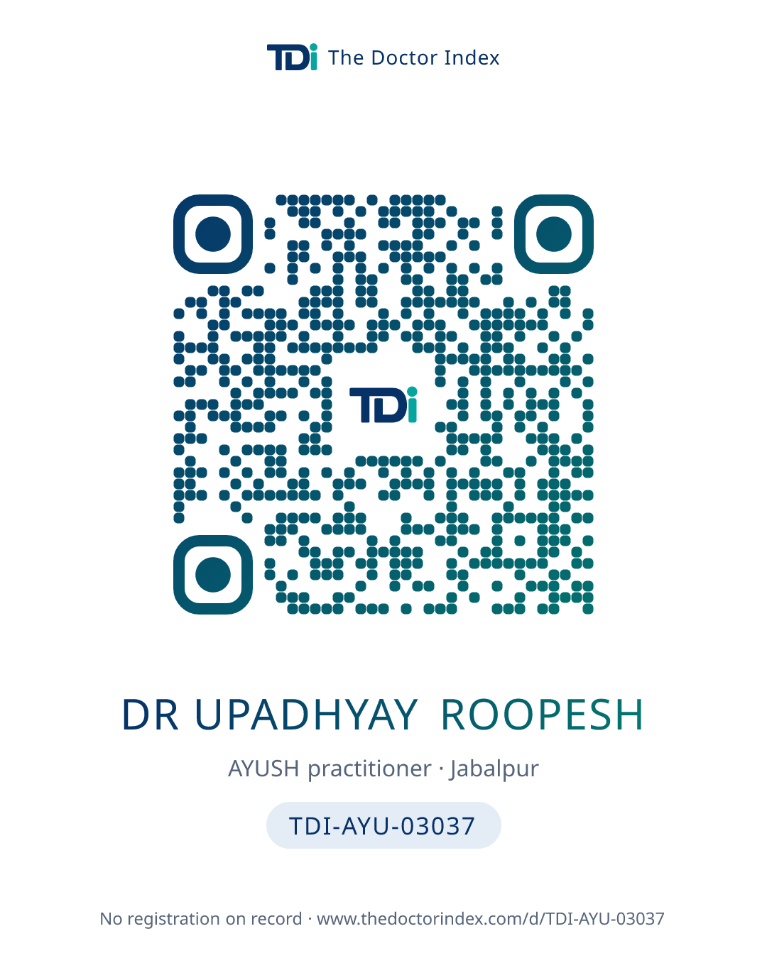 QR card for Dr Upadhyay Roopesh, TDI-AYU-03037