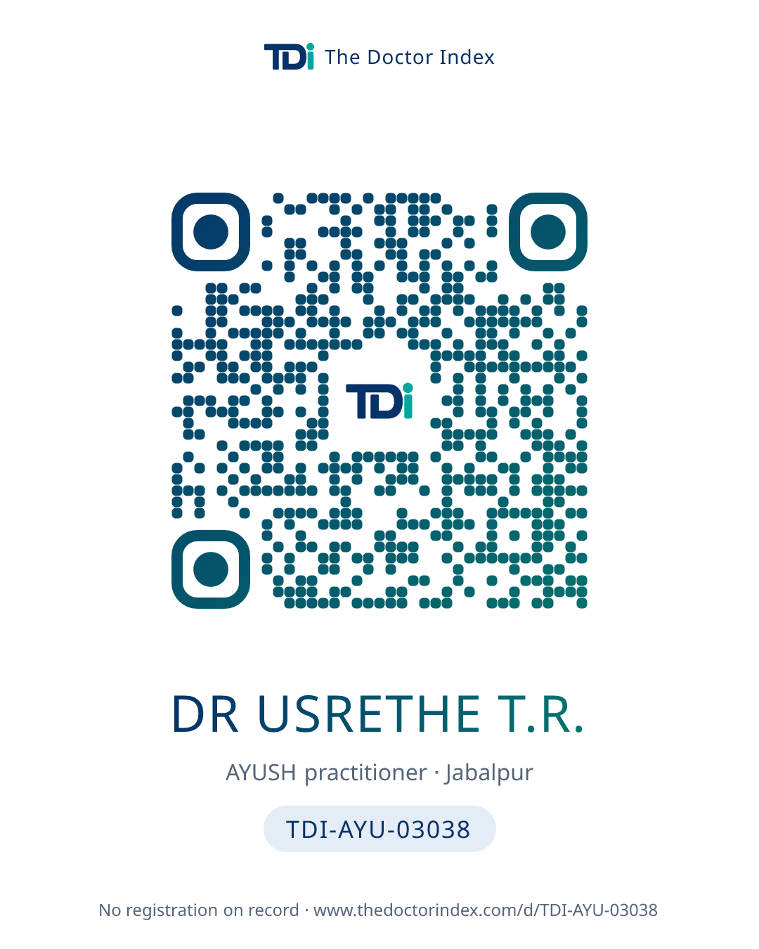 QR card for Dr Usrethe T.R., TDI-AYU-03038