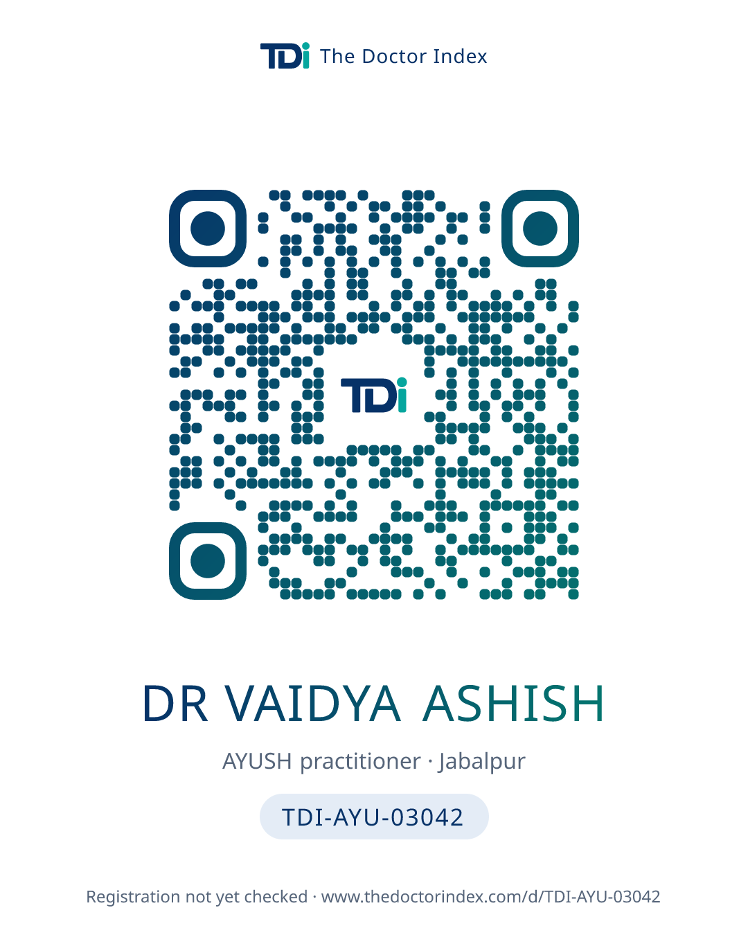 QR card for Dr Vaidya Ashish, TDI-AYU-03042