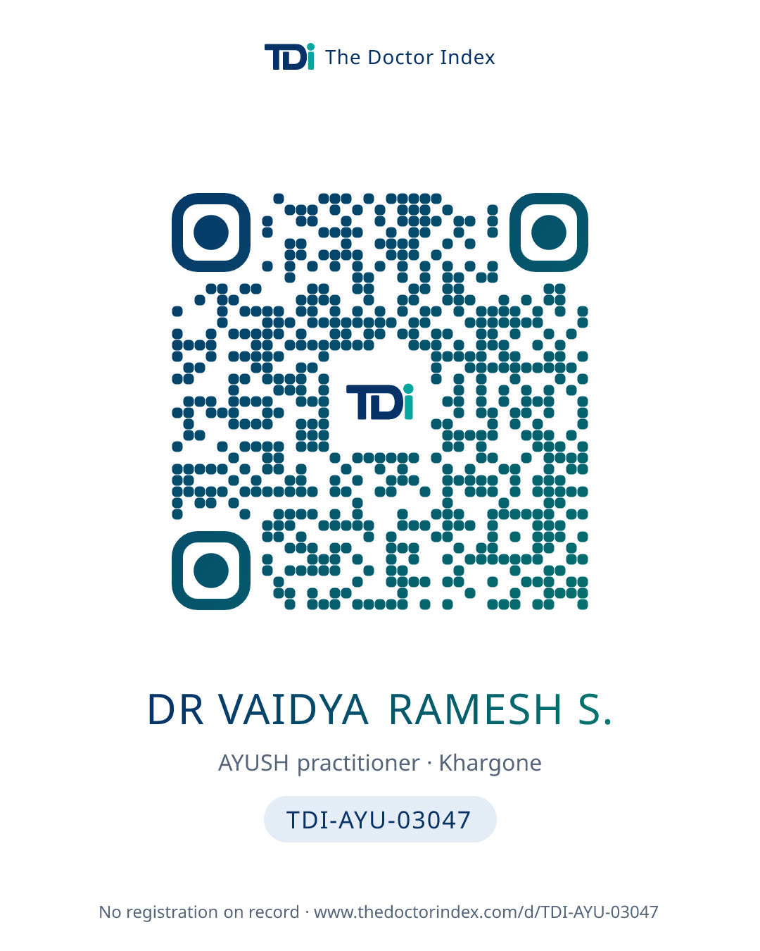 QR card for Dr Vaidya Ramesh S., TDI-AYU-03047