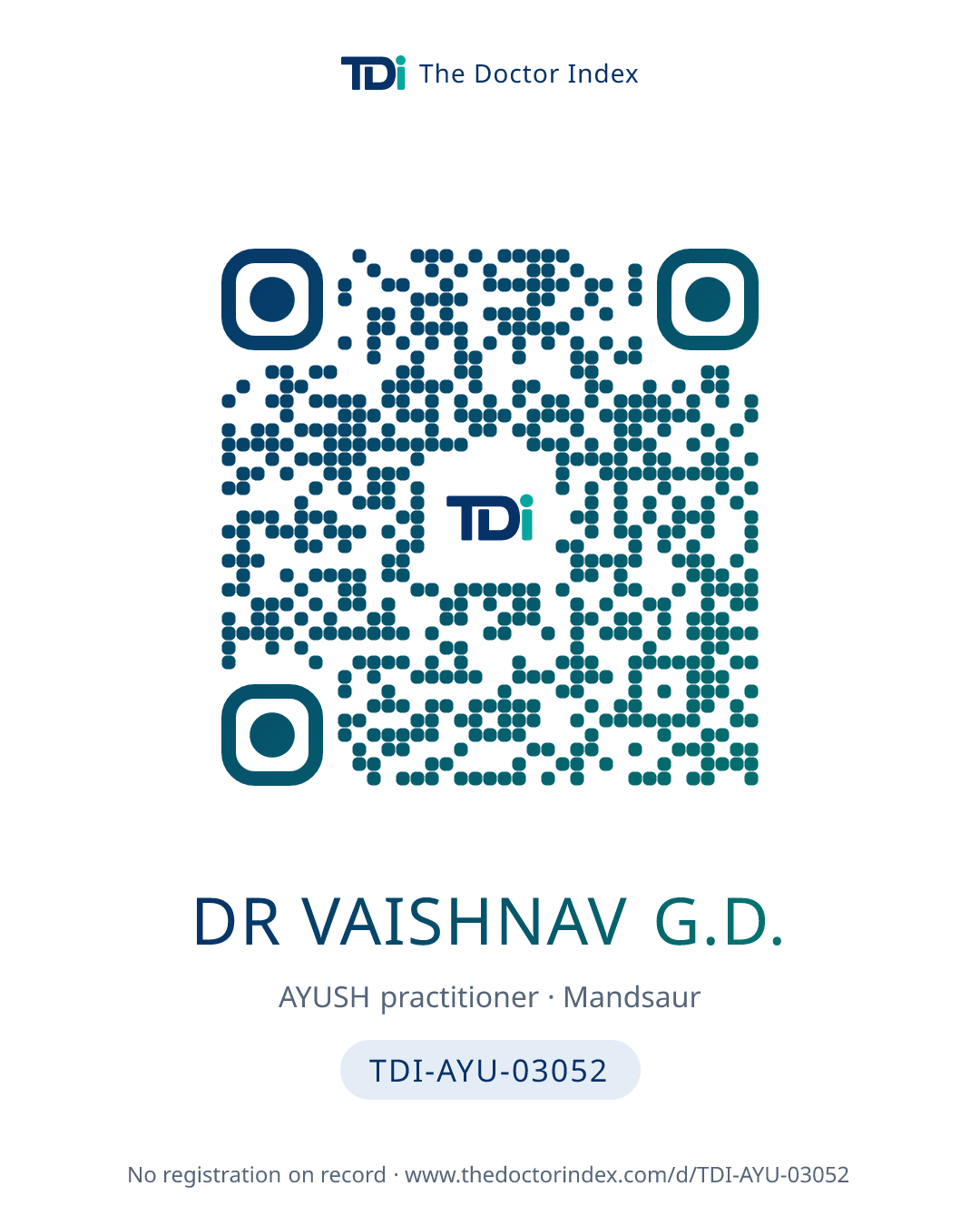 QR card for Dr Vaishnav G.D., TDI-AYU-03052