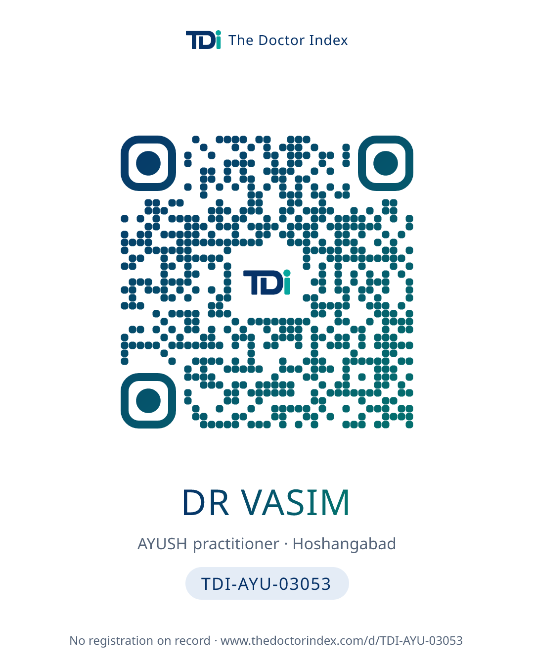 QR card for Dr Vasim, TDI-AYU-03053